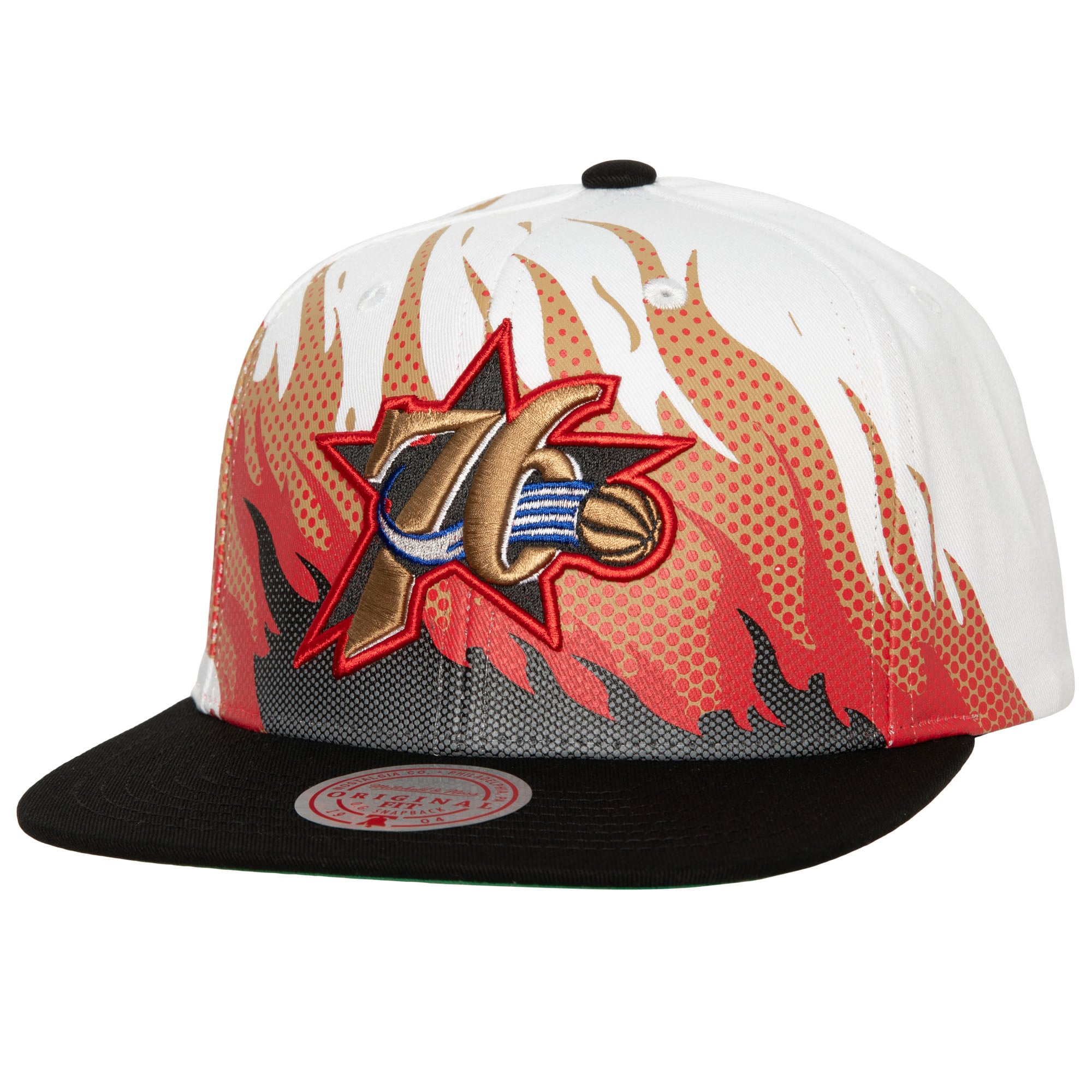 Men's Philadelphia 76ers Mitchell & Ness White Hot Fire Snapback Hat
