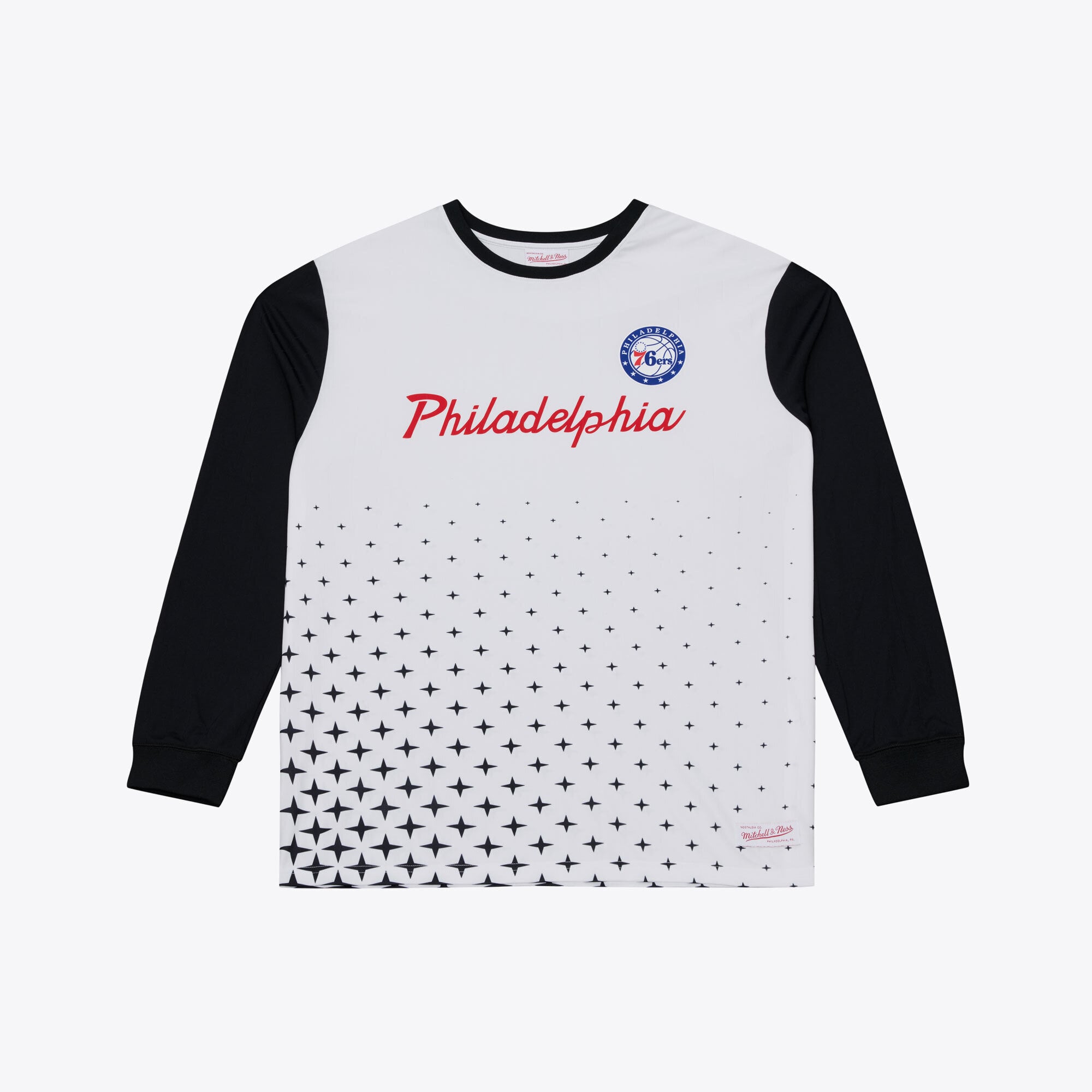 Polo à manches longues Mitchell & Ness blanc Philadelphia 76ers pour homme