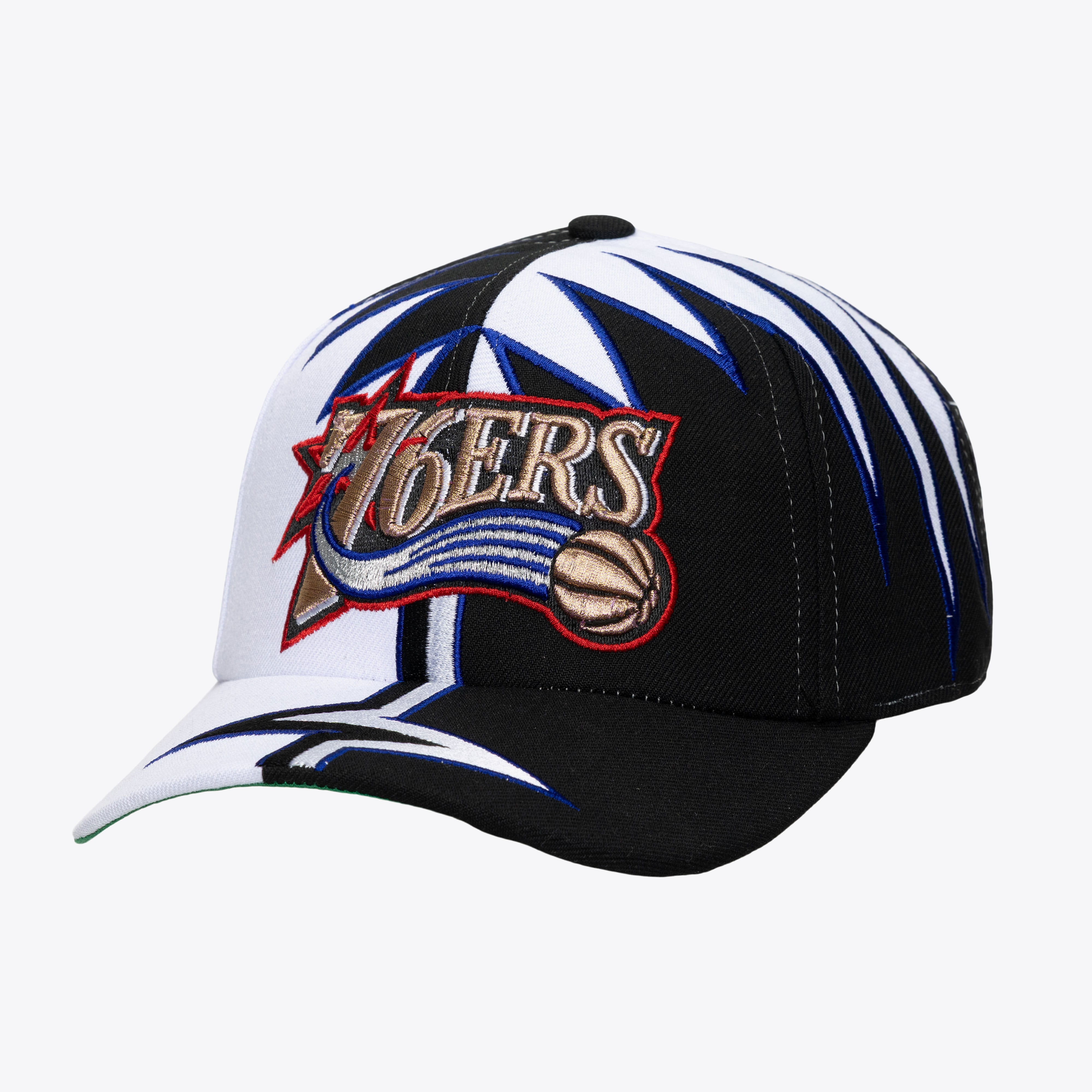 Men's Philadelphia 76ers Mitchell & Ness White/Black Hardwood Classics Special Shockwave Pro Crown Snapback Hat