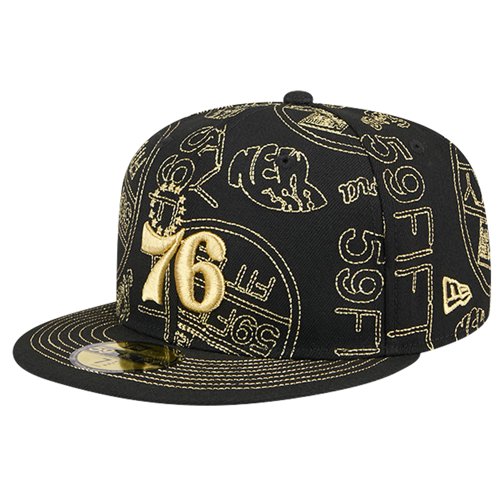 Men's Philadelphia 76ers New Era Black 59FIFTY Day Allover Print Stencil Fitted Hat