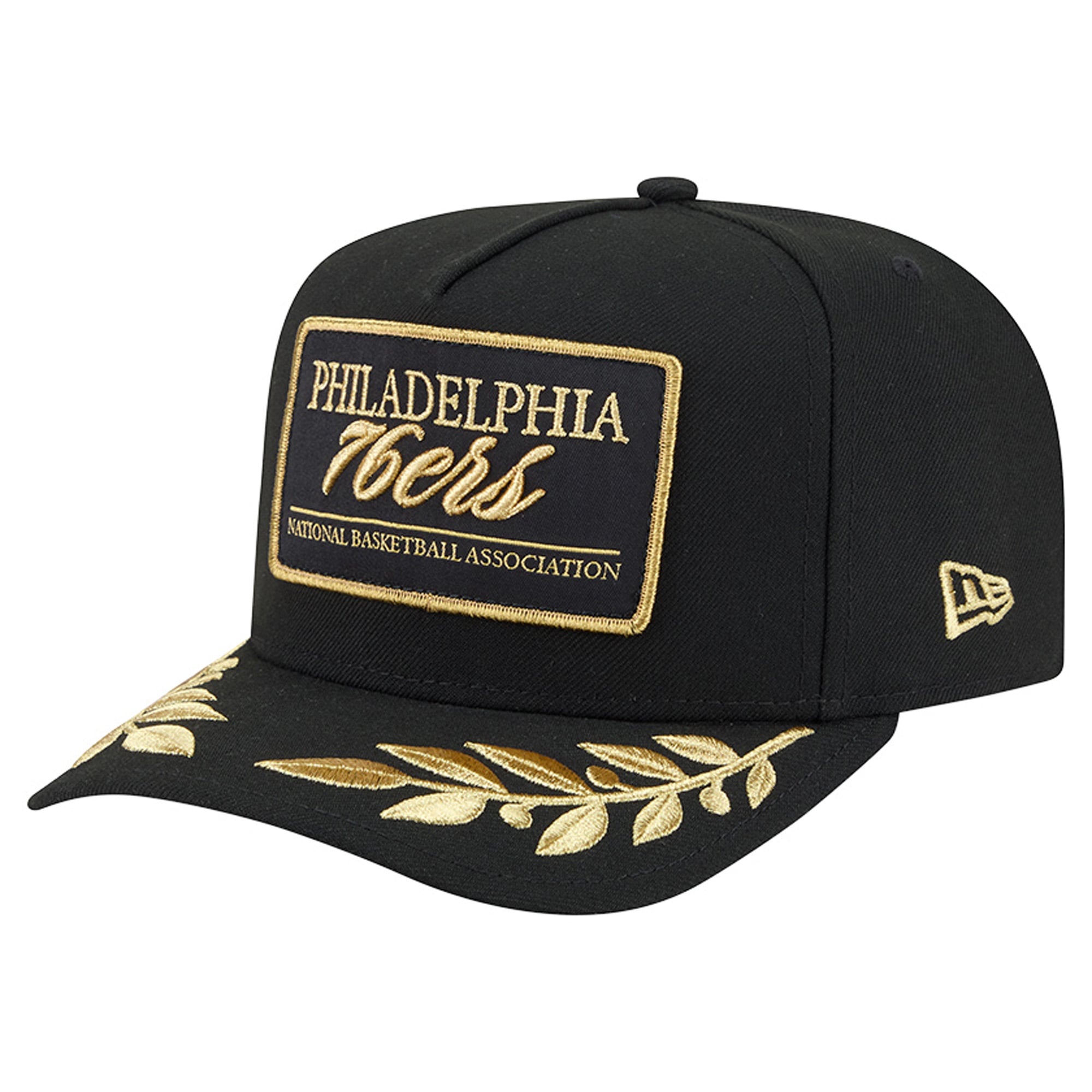 Men's New Era Black Philadelphia 76ers Golden 9FIFTY Snapback Hat