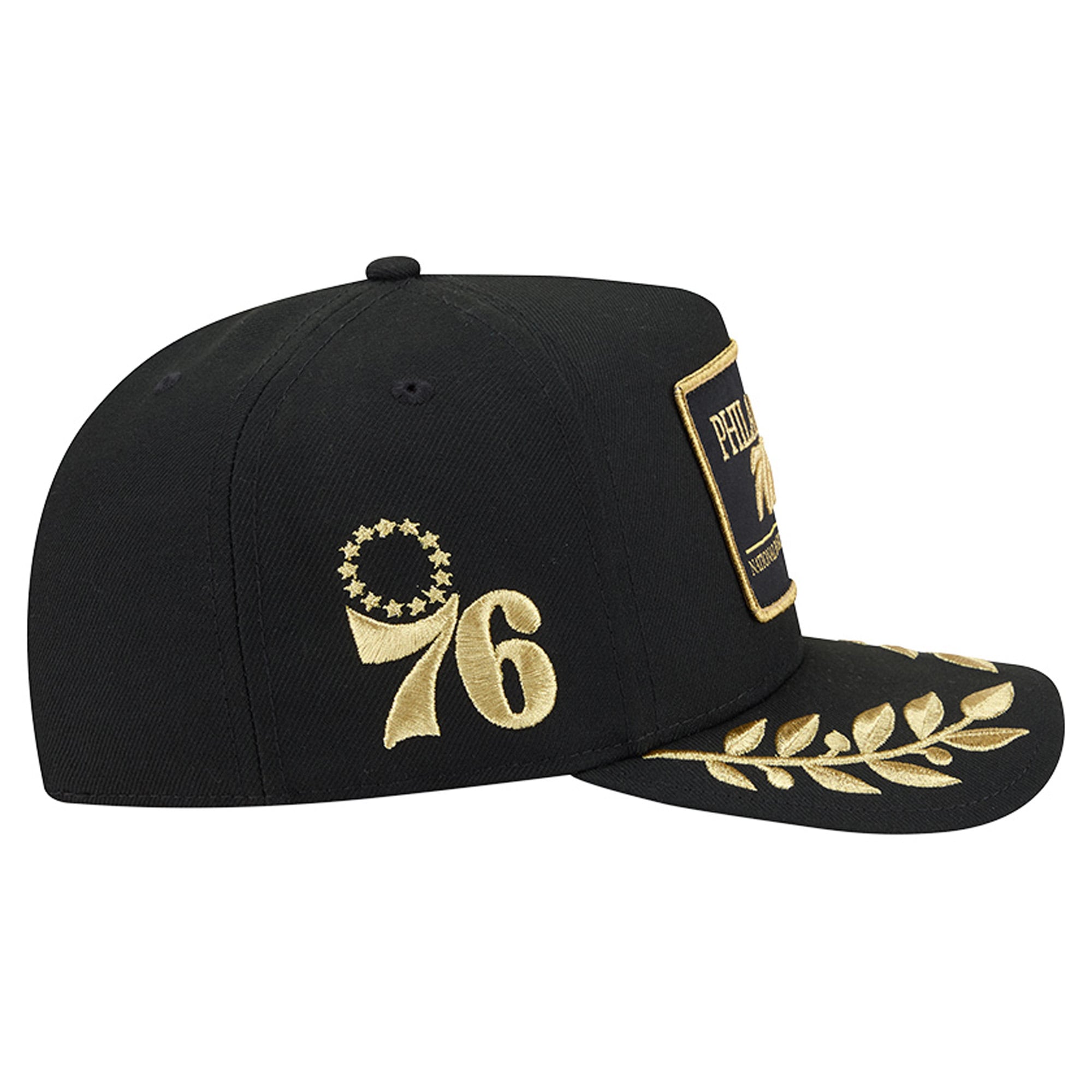 Men's New Era Black Philadelphia 76ers Golden 9FIFTY Snapback Hat