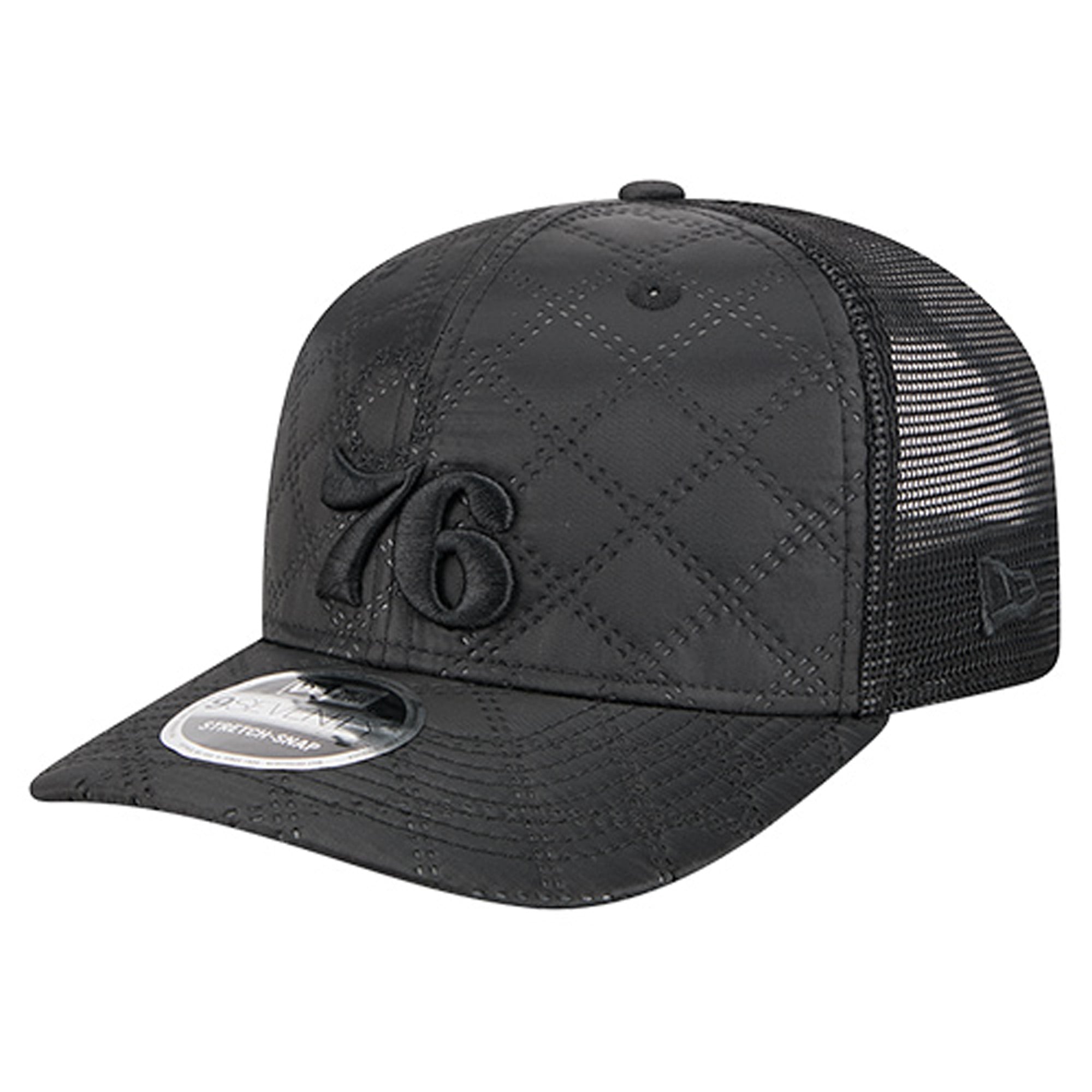 Men's New Era Black Philadelphia 76ers Quilted 9SEVENTY Trucker Adjustable Hat