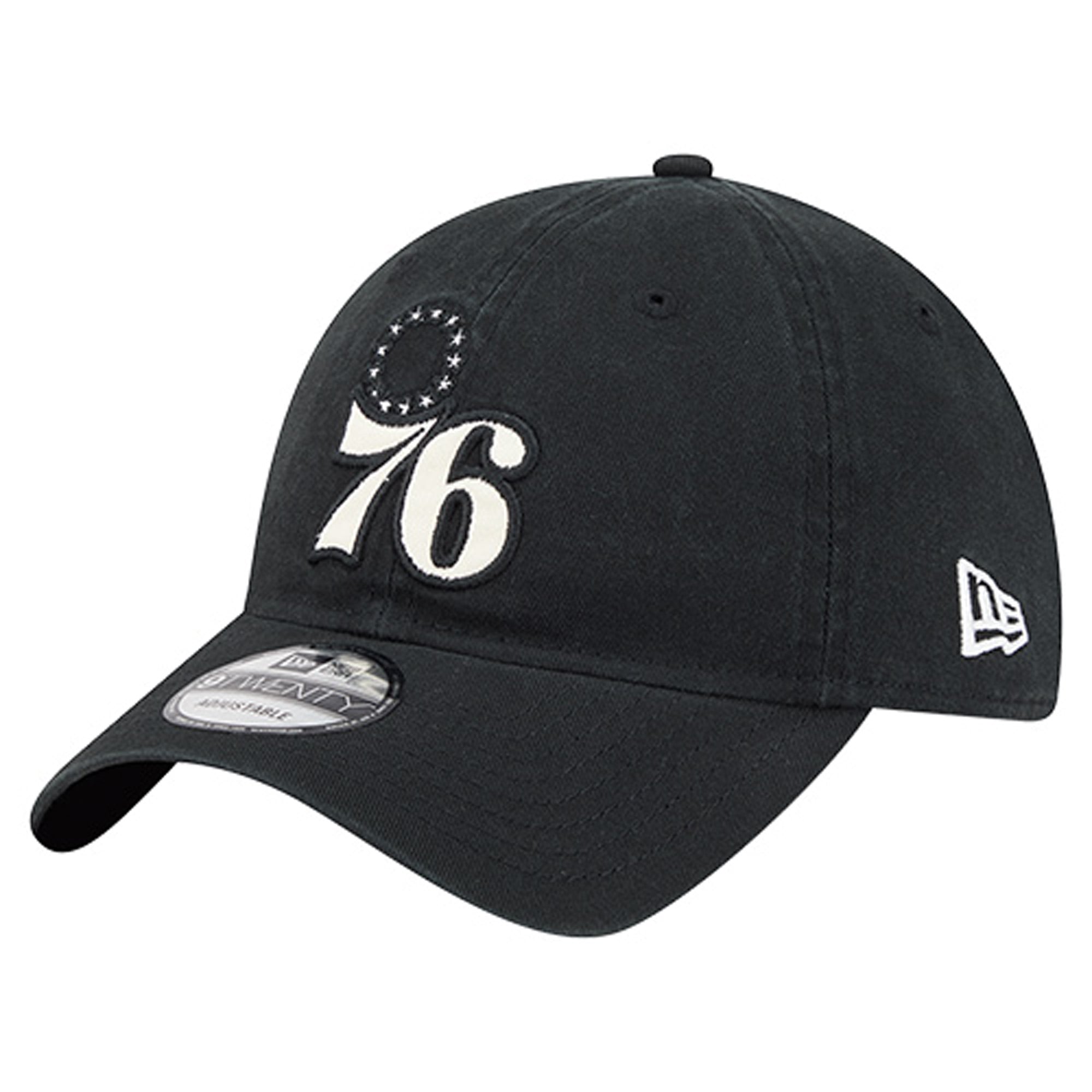 Men's Philadelphia 76ers New Era Black Stamp Fabric Applique 9TWENTY Adjustable Hat