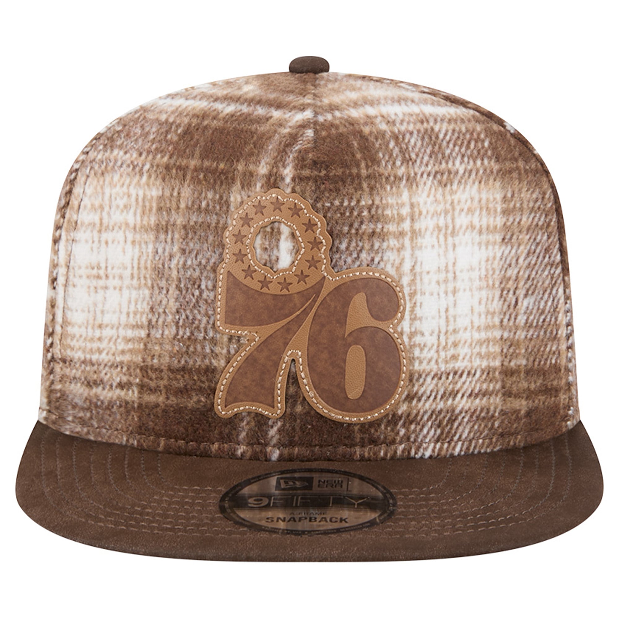 Casquette New Era marron à carreaux Philadelphia 76ers pour homme, modèle 9FIFTY à monture A ajustable.