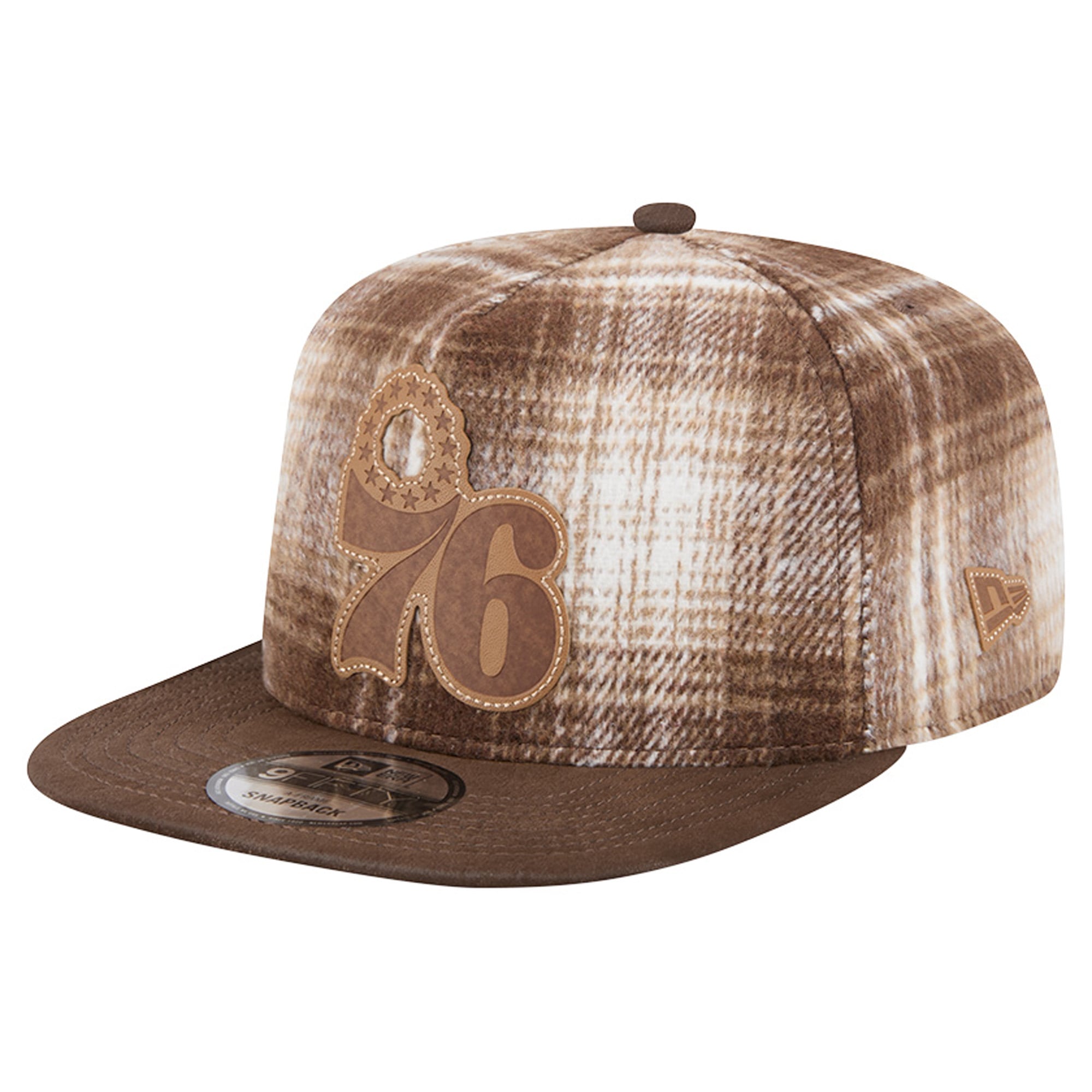Men's New Era Brown Philadelphia 76ers Plaid 9FIFTY A-Frame Adjustable Hat