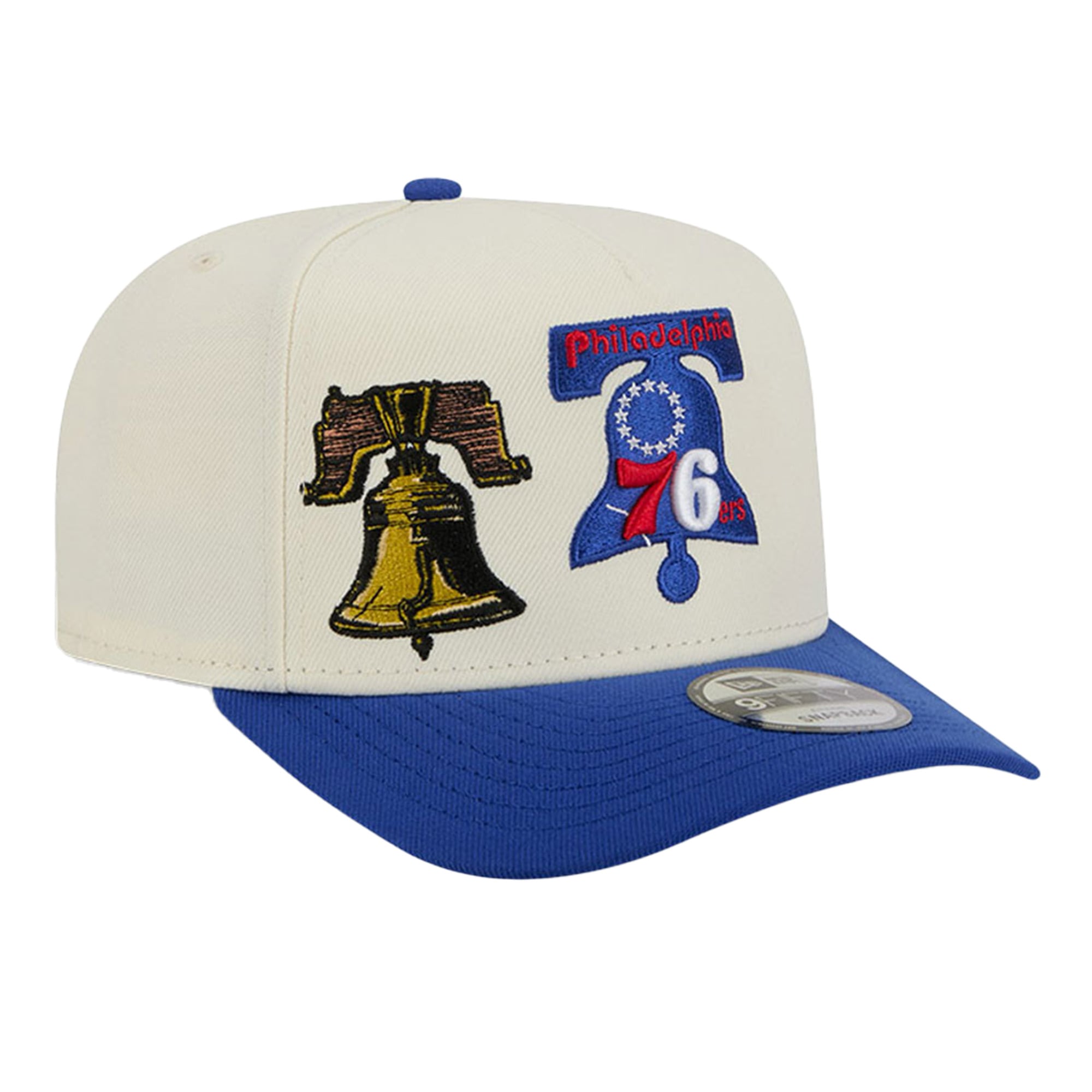 Men's Philadelphia 76ers New Era Cream Illustrated Mascot 2-Toned Pre-Curved A-Frame 9FIFTY Adjustable Hat