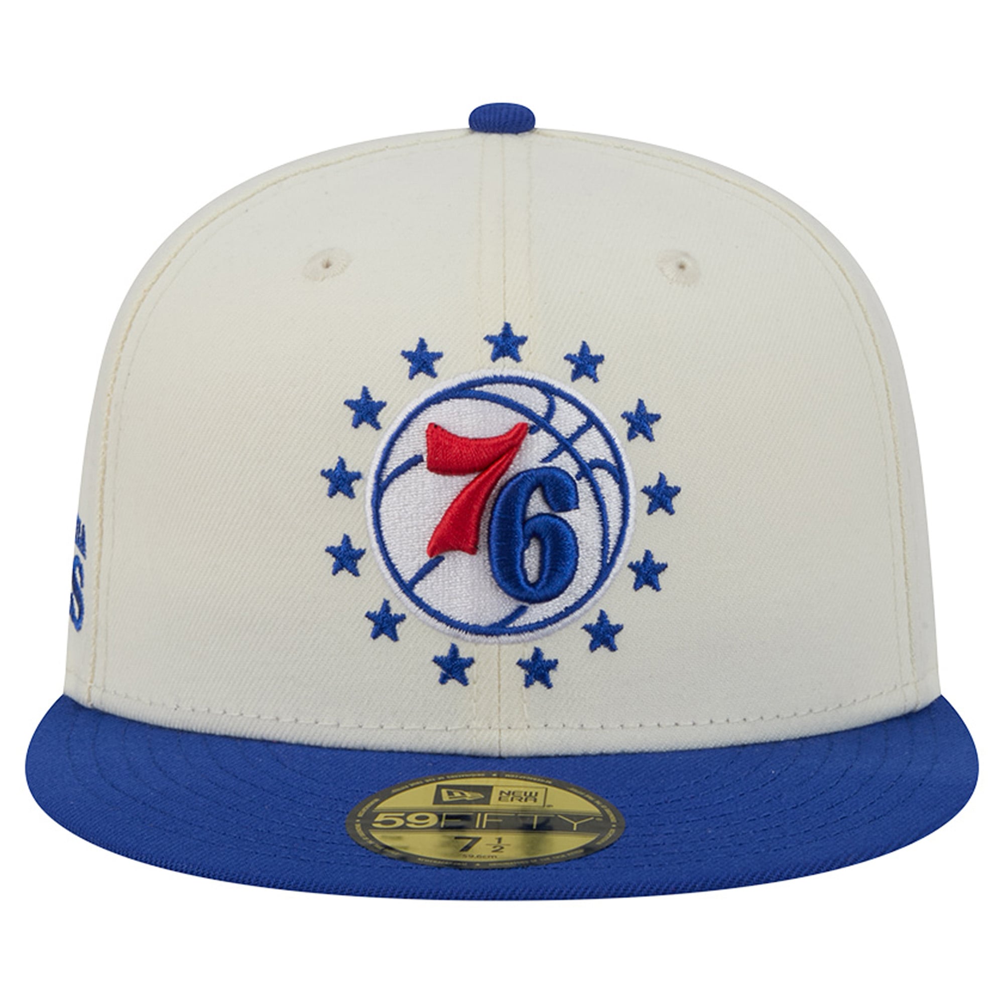 Men's New Era Cream/Royal Philadelphia 76ers Deceptor 59FIFTY Fitted Hat