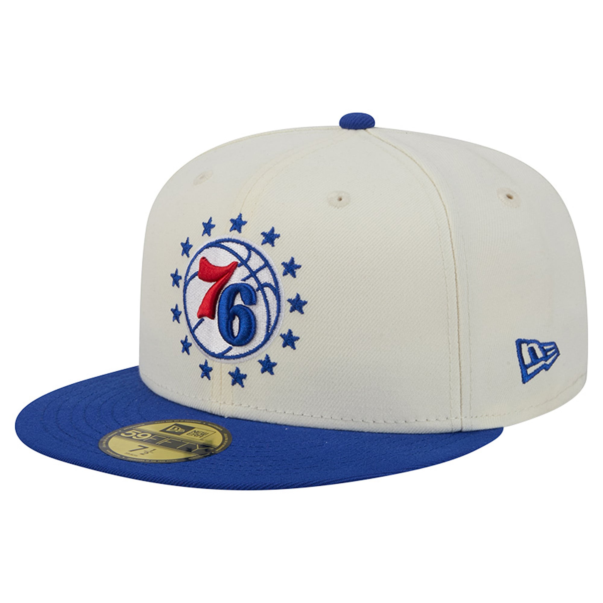 Men's New Era Cream/Royal Philadelphia 76ers Deceptor 59FIFTY Fitted Hat