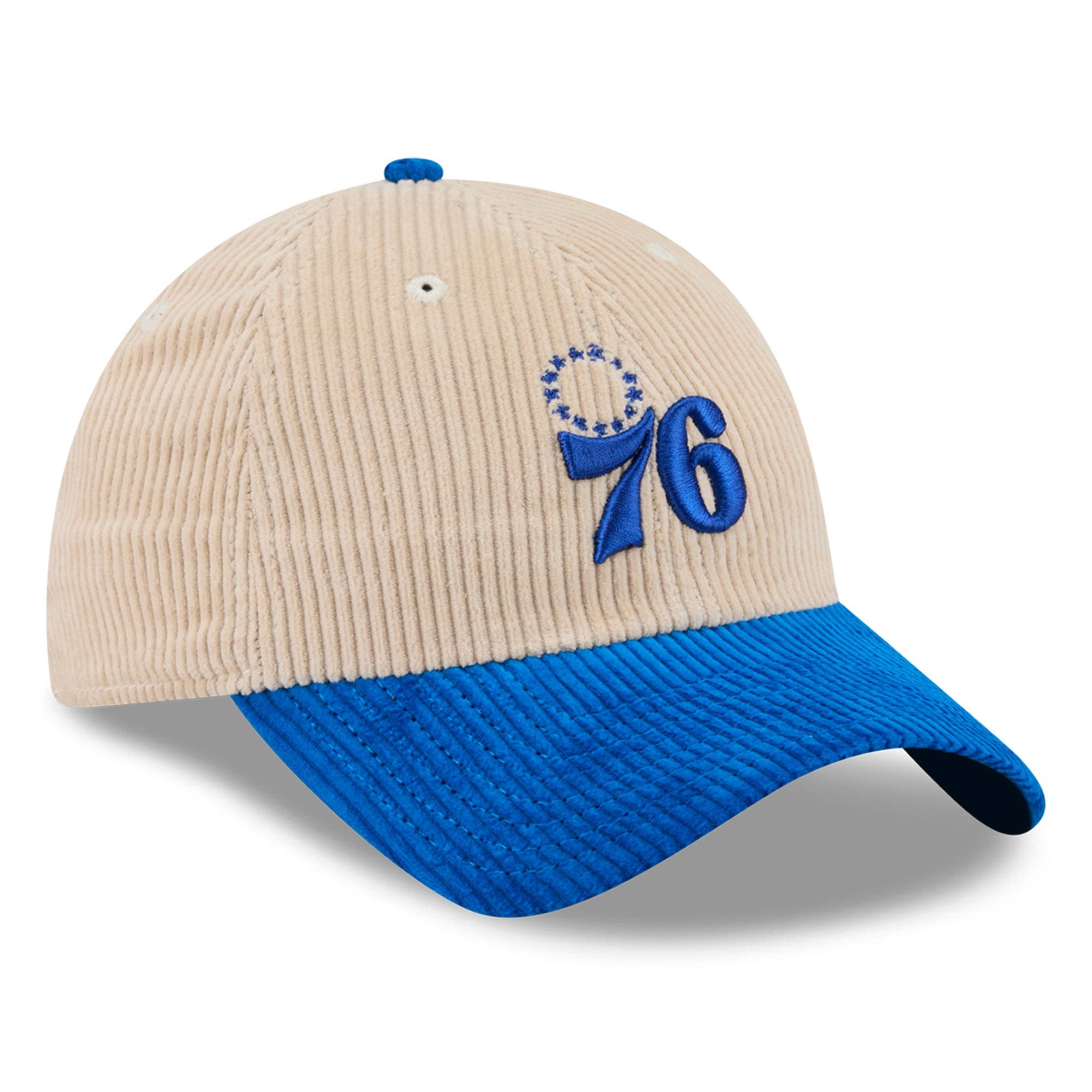 Men's New Era Cream/Royal Philadelphia 76ers Tonal Corduroy Casual Classic Adjustable Hat