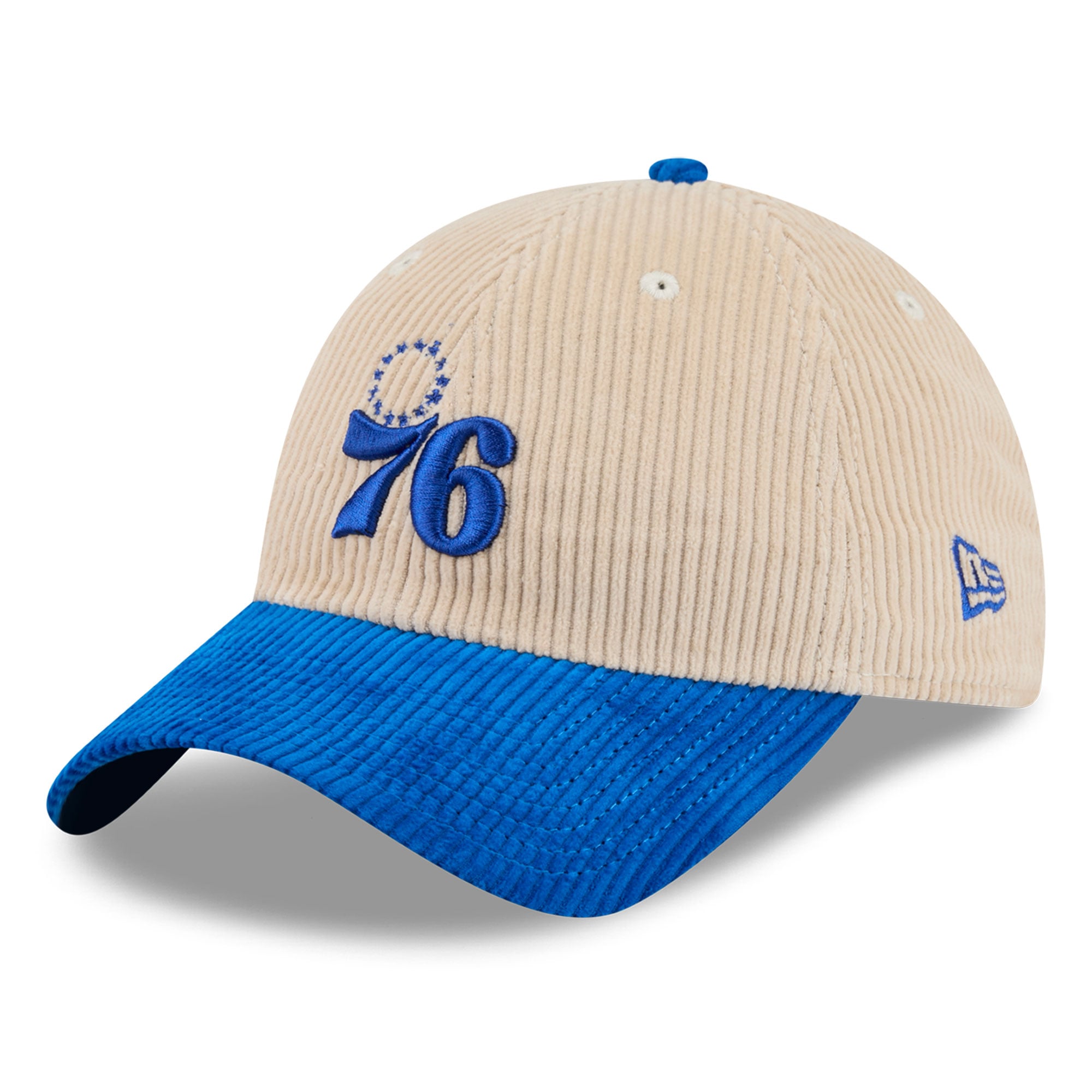 Men's New Era Cream/Royal Philadelphia 76ers Tonal Corduroy Casual Classic Adjustable Hat