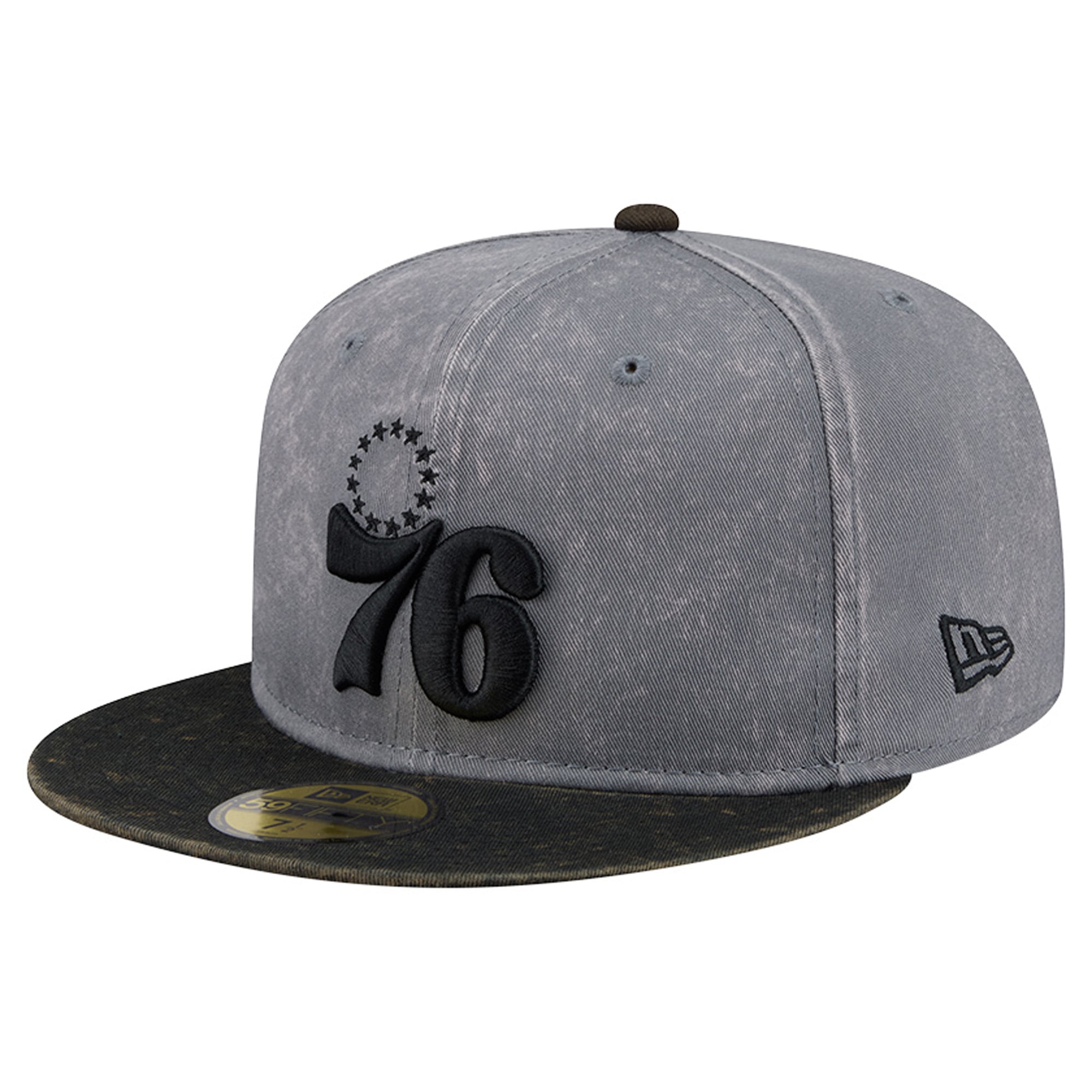 Men's New Era Gray/Black Philadelphia 76ers Washed 59FIFTY Fitted Hat