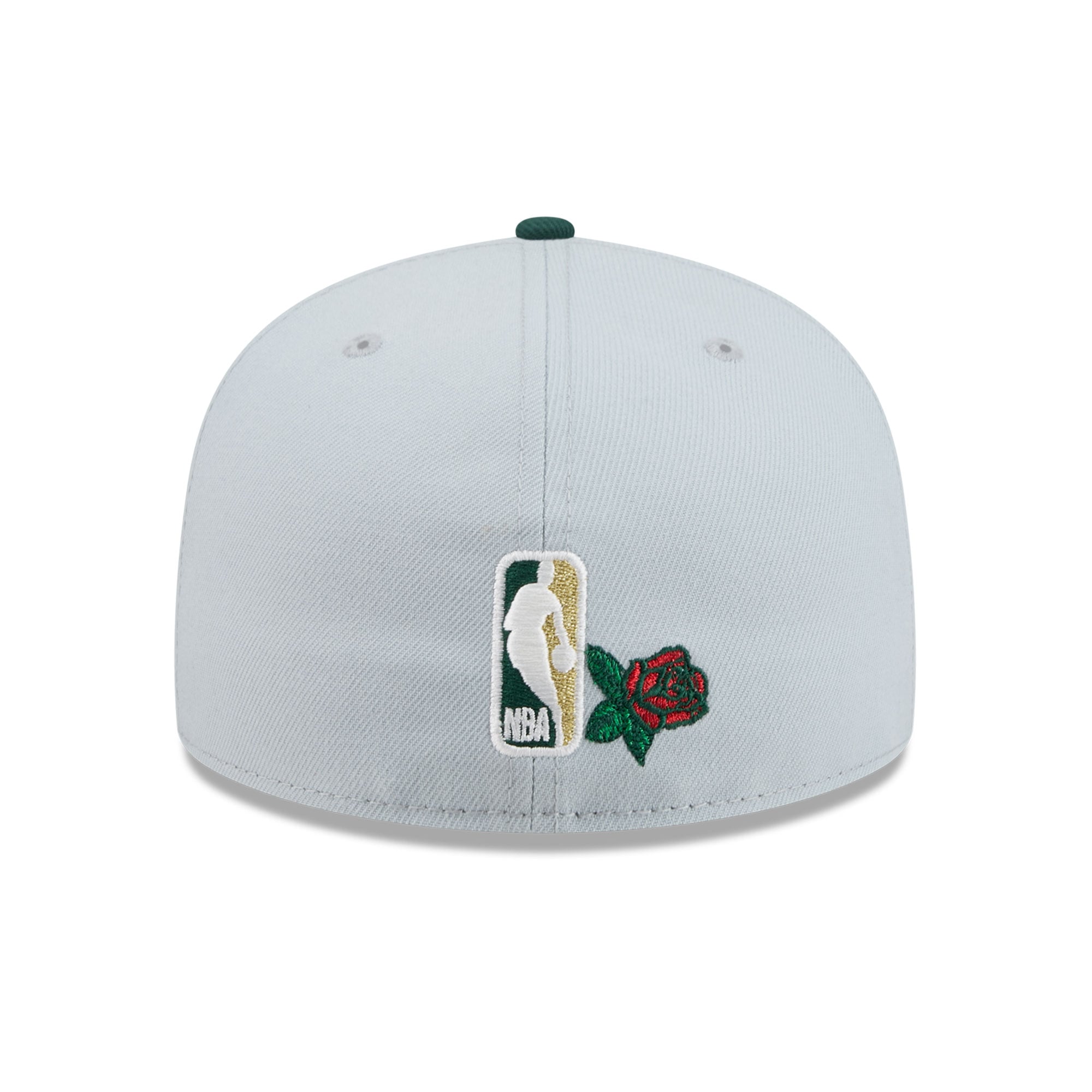Casquette ajustée New Era 59FIFTY pour homme, grise et verte, Philadelphia 76ers, motif rose.