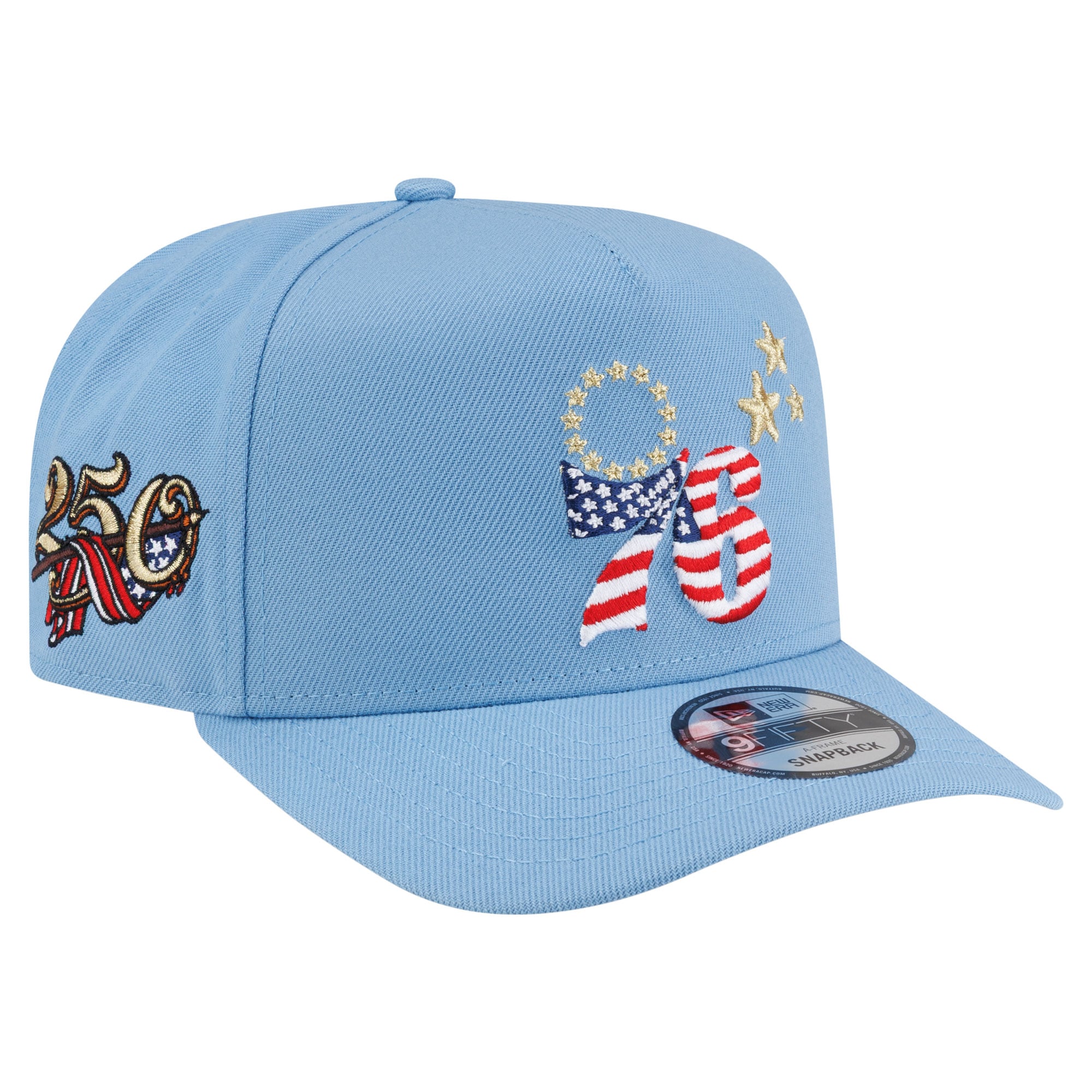 Men's New Era Powder Blue Philadelphia 76ers America's 250th 9FIFTY A-Frame Snapback Hat