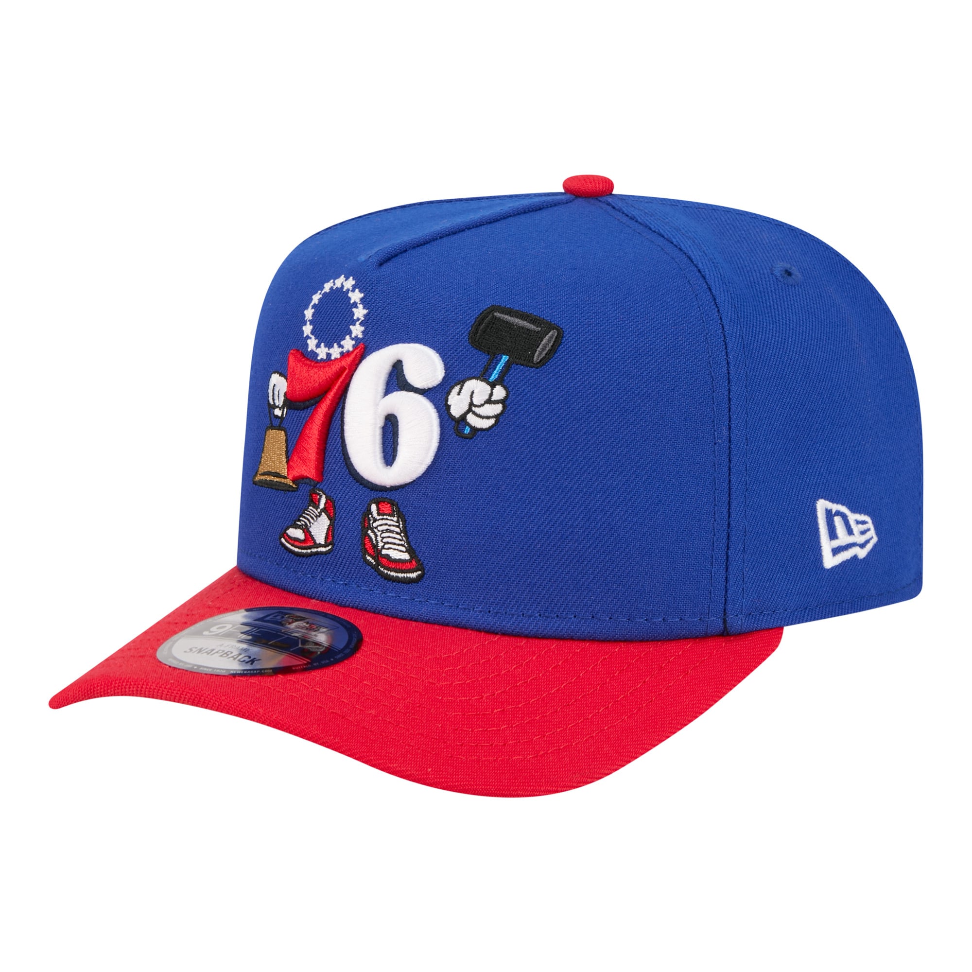 Men's New Era Royal Philadelphia 76ers Injection Cartoon Logo A-Frame 9FIFTY Adjustable Hat