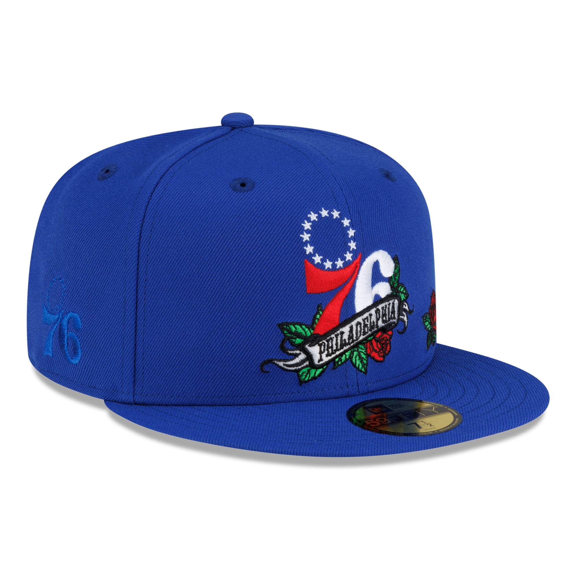 Casquette ajustée New Era Royal Philadelphia 76ers Rose Banner 59FIFTY pour homme