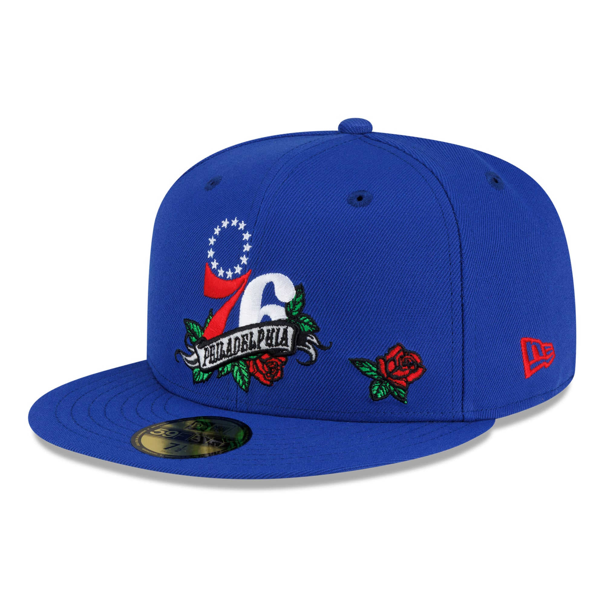 Casquette ajustée New Era Royal Philadelphia 76ers Rose Banner 59FIFTY pour homme