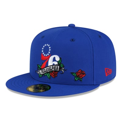  Philadelphia 76ers New Era Rose Banner 59FIFTY Fitted Hat - Royal