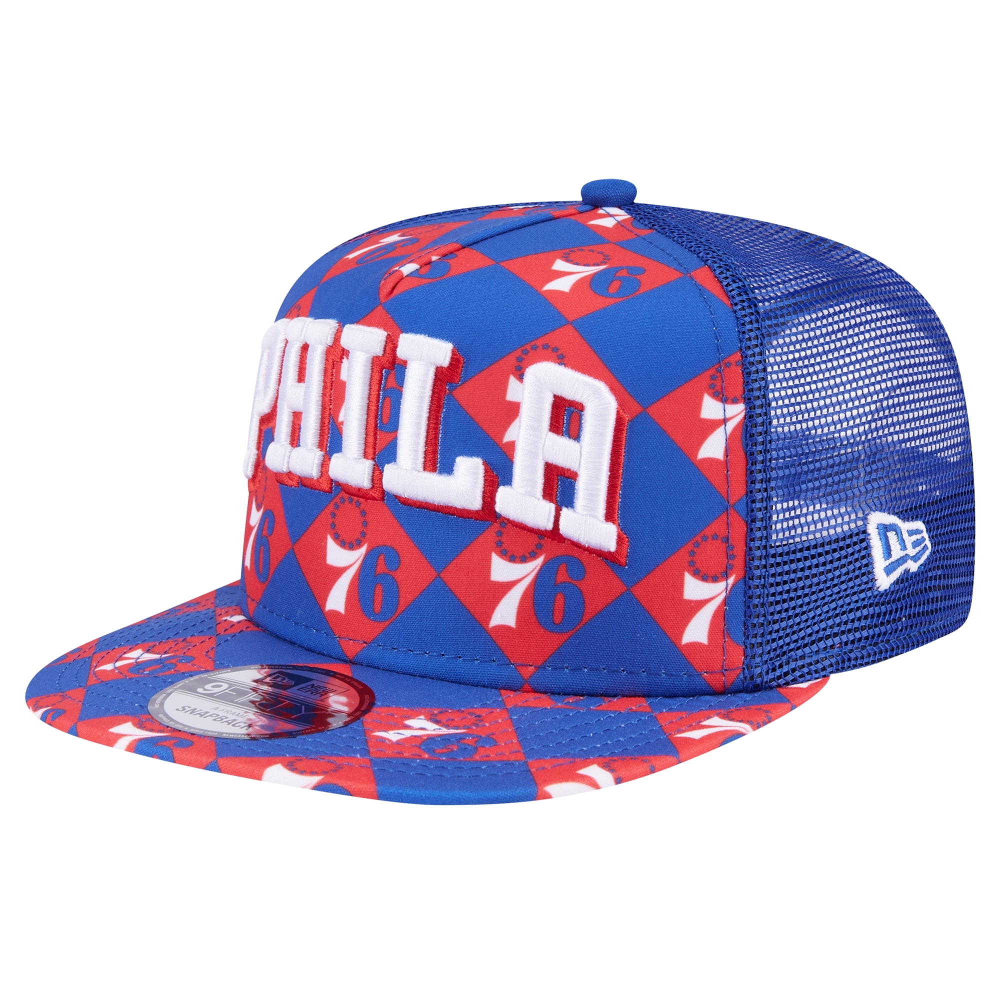 Men's Philadelphia 76ers New Era Royal Seeing Diamonds A-Frame Trucker 9FIFTY Snapback Hat