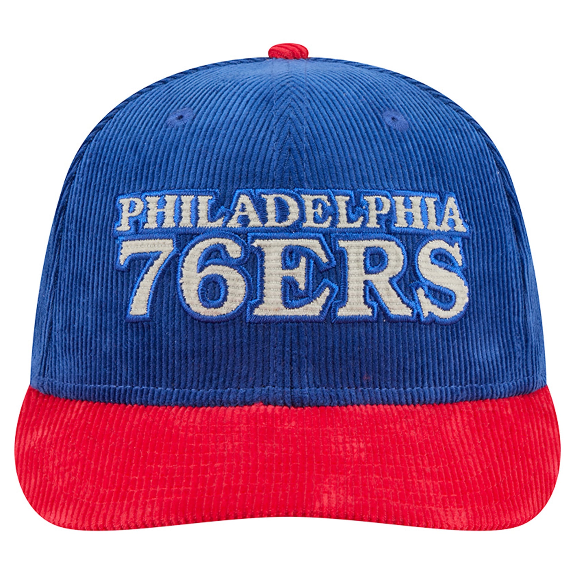 Casquette snapback New Era 9FIFTY en velours côtelé bleu royal/rouge Philadelphia 76ers pour homme
