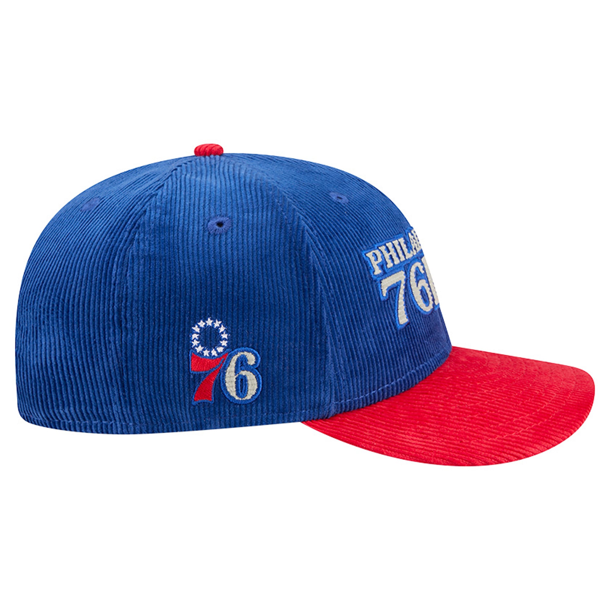 Casquette snapback New Era 9FIFTY en velours côtelé bleu royal/rouge Philadelphia 76ers pour homme
