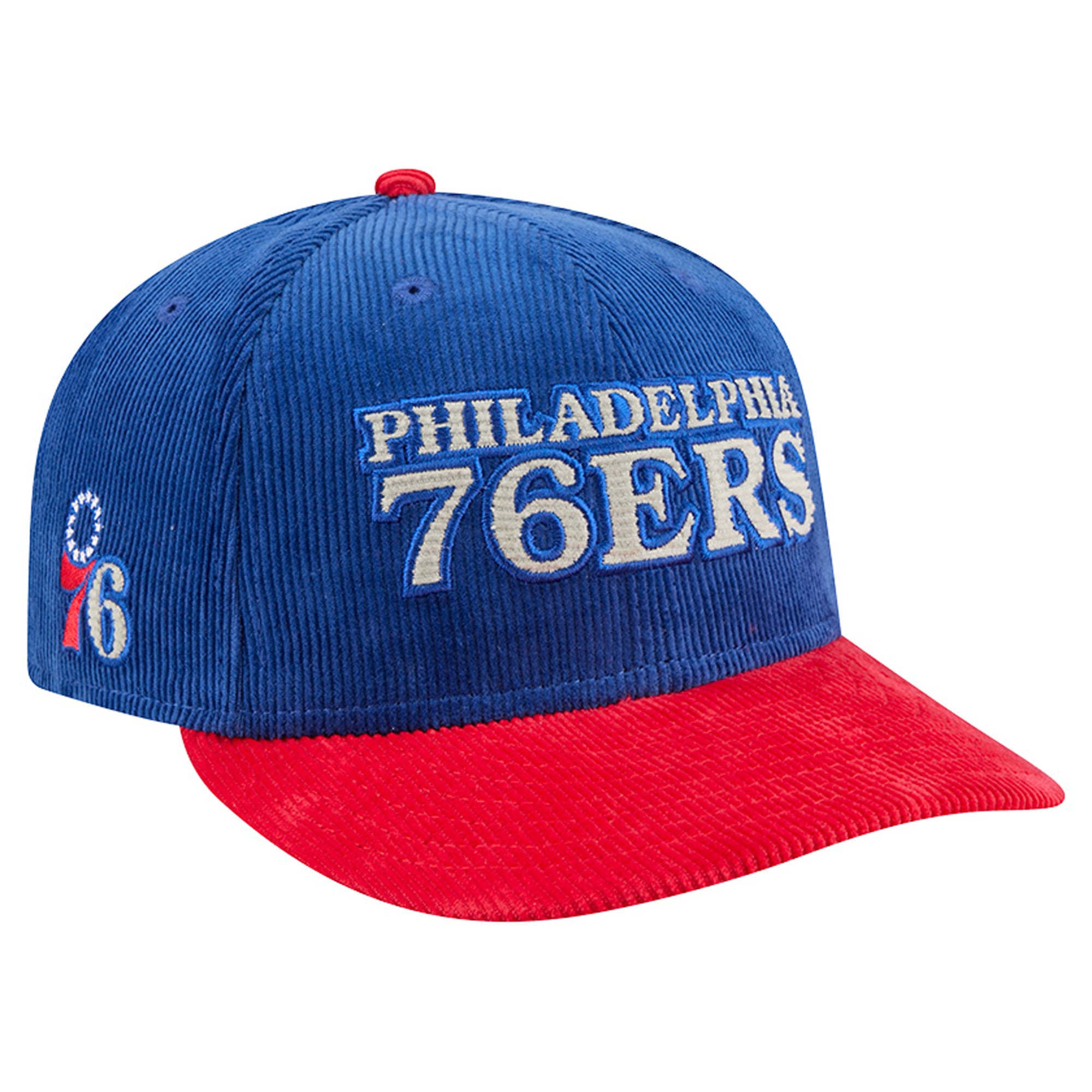 Casquette snapback New Era 9FIFTY en velours côtelé bleu royal/rouge Philadelphia 76ers pour homme