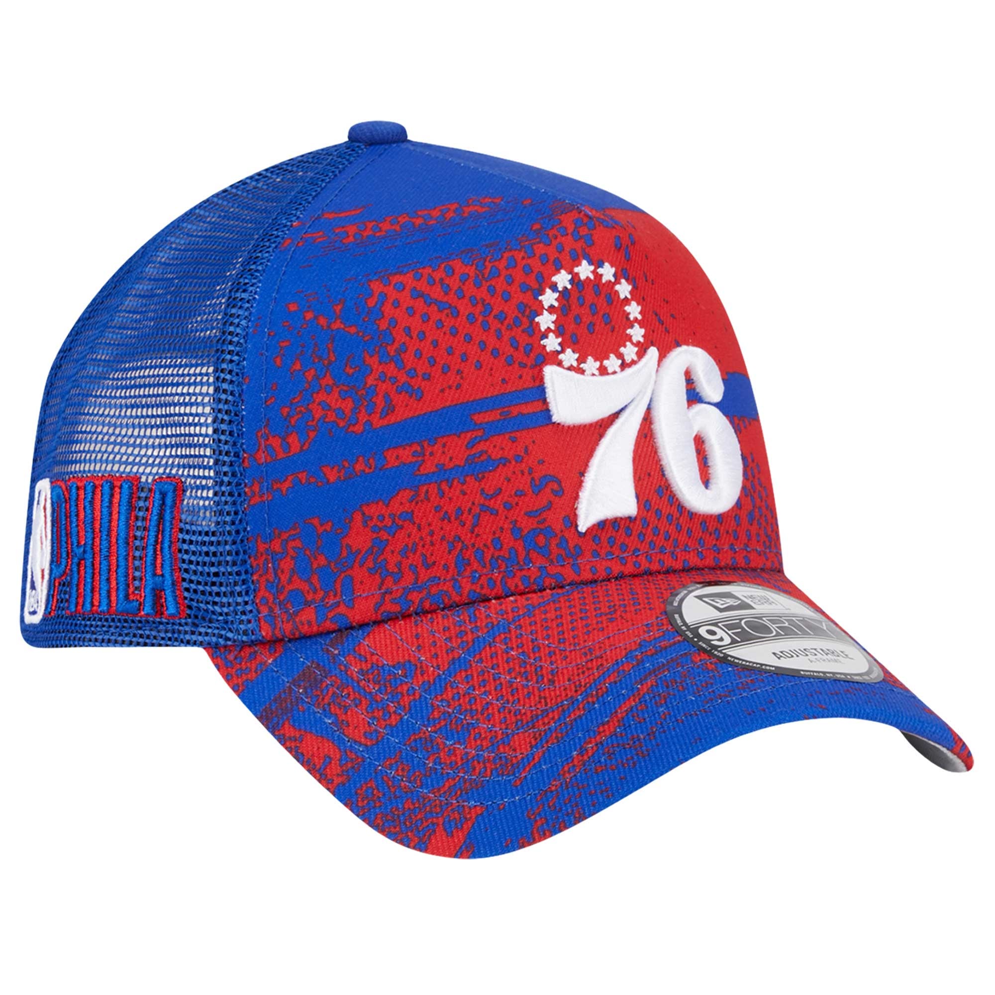 Men's Philadelphia 76ers New Era Royal/Red Tip Off A-Frame Trucker 9FORTY Adjustable Hat