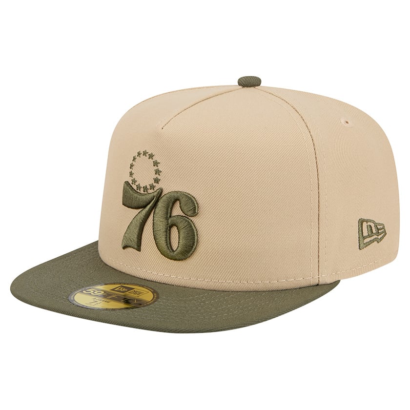 Men's New Era Tan Philadelphia 76ers Color Pack Two-Tone 59FIFTY A-Frame Fitted Hat