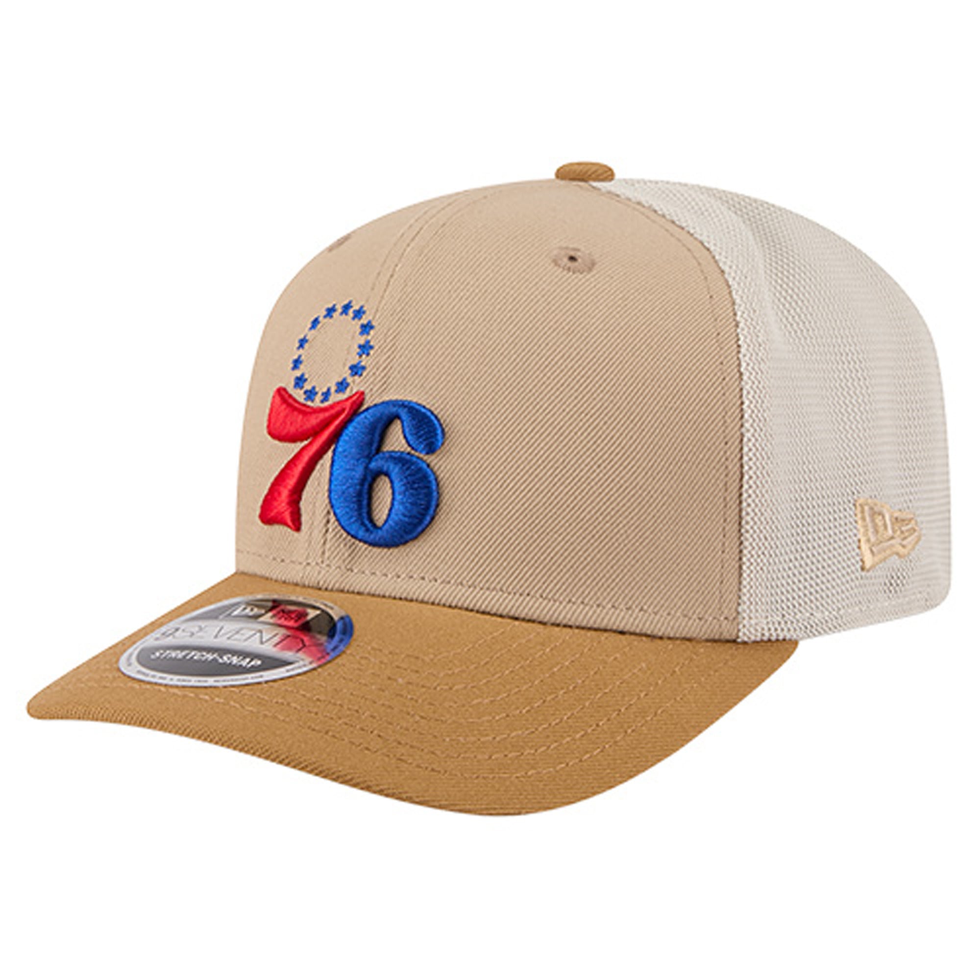 Men's Philadelphia 76ers New Era Tan/Light Brown Two-Tone 9SEVENTY Adjustable Trucker Hat