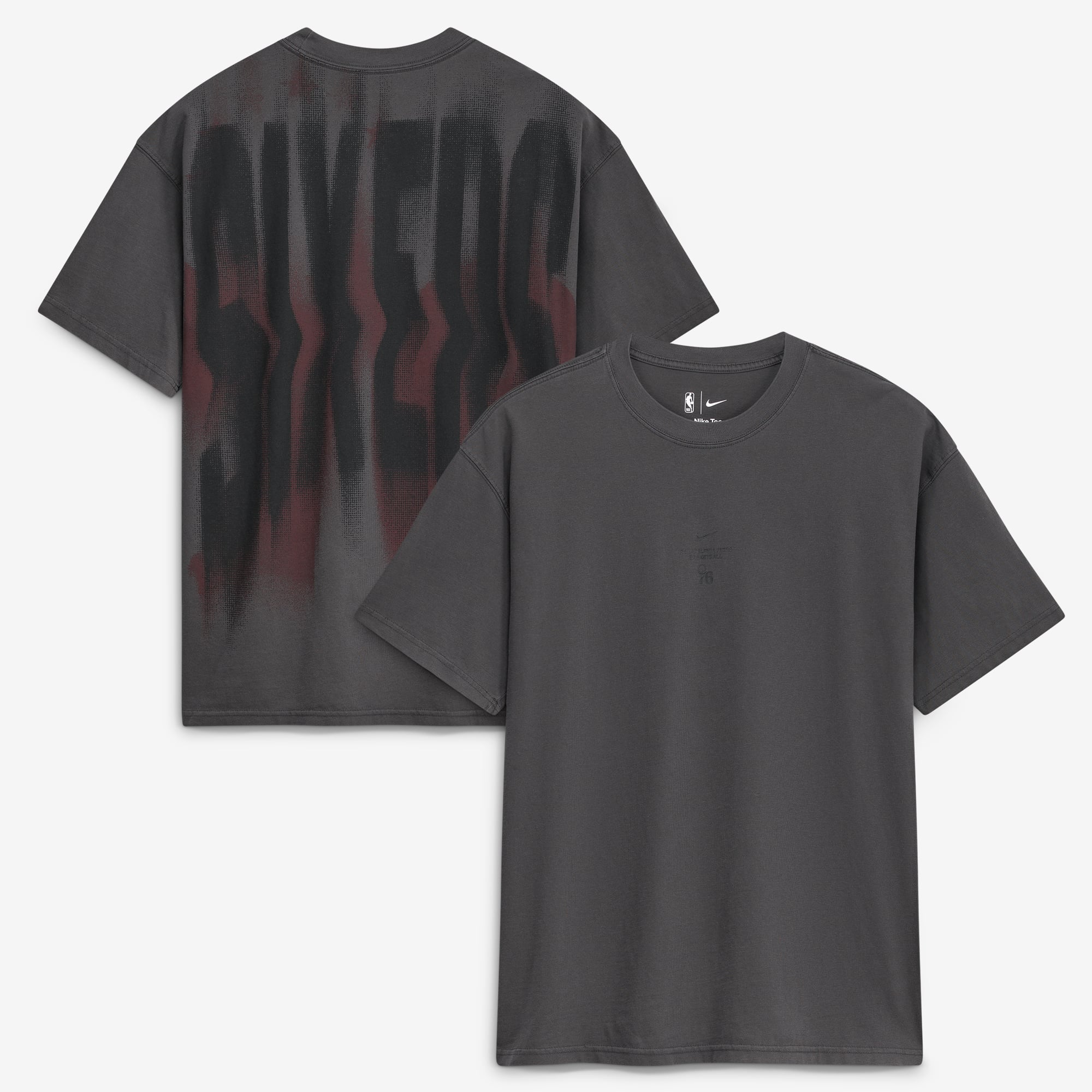 T-shirt Nike Max 90 d'avant-match, couleur anthracite, Philadelphia 76ers, édition standard 2026, pour homme