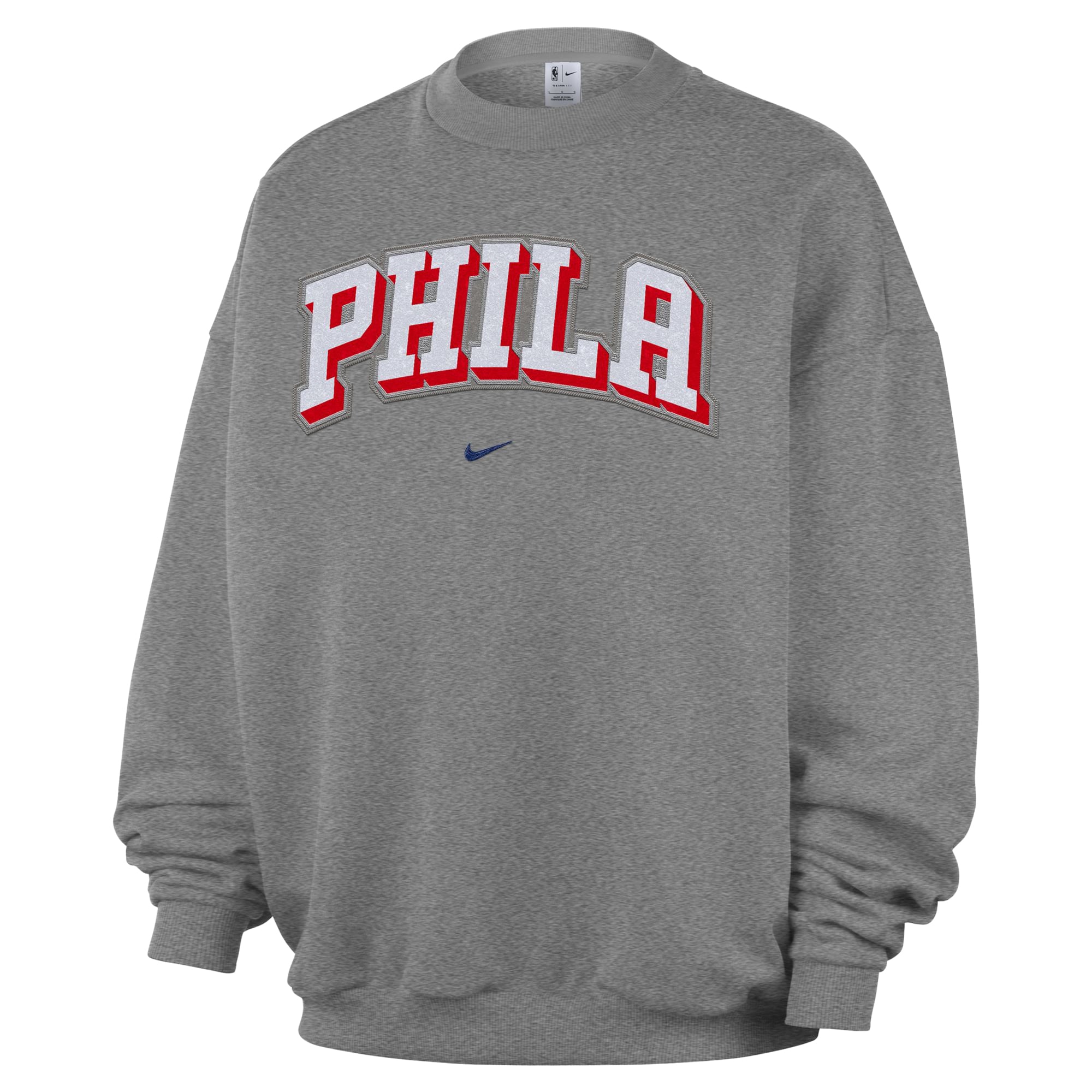Men's Nike Dark Heather Gray Philadelphia 76ers Standard Issue Wordmark Fleece Crewneck Sweatshirt
