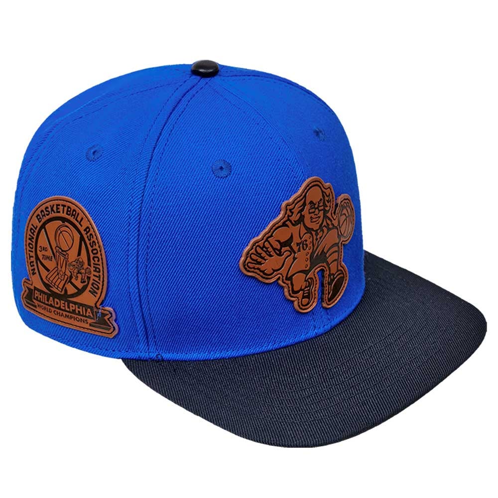 Men's Pro Standard Royal Philadelphia 76ers Heritage Leather Patch Snapback Hat