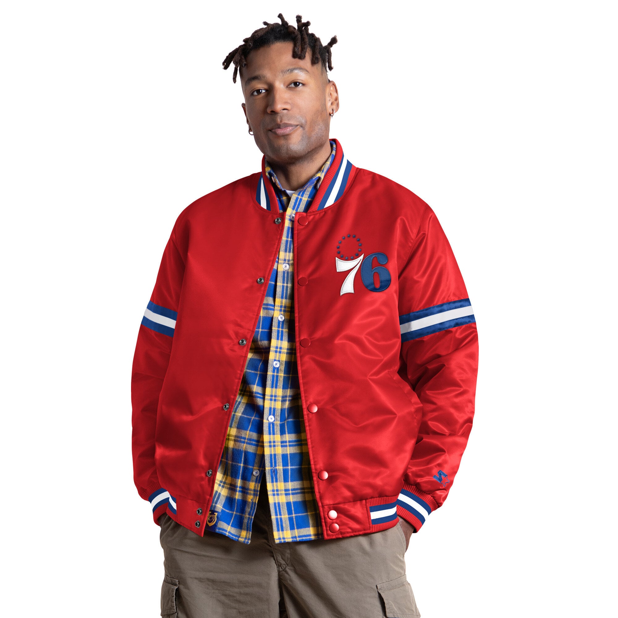 Veste universitaire Starter rouge Philadelphia 76ers Courtside II à boutons-pression pour homme
