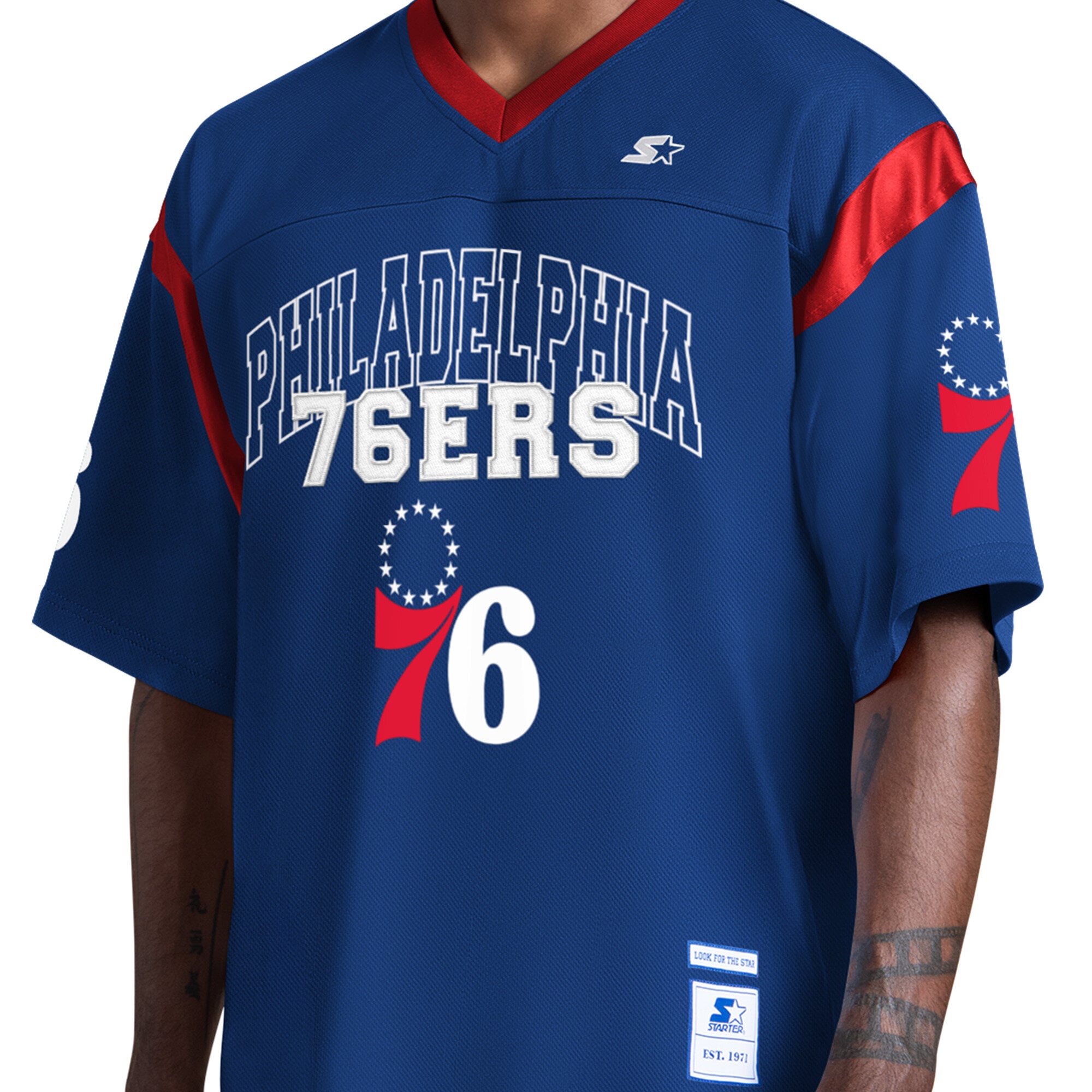 T-shirt à col en V Starter Royal Philadelphia 76ers pour homme