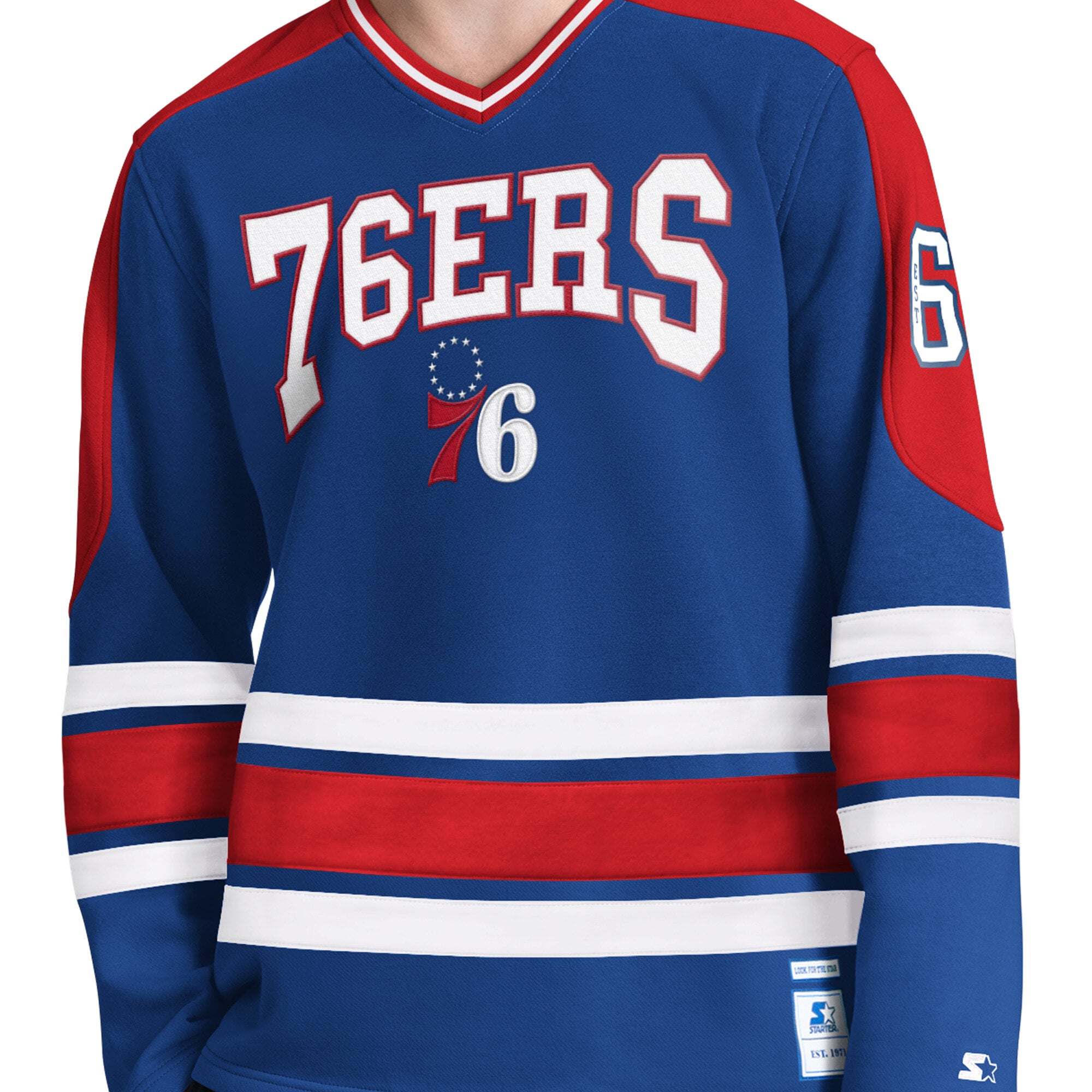 T-shirt à manches longues et col en V Starter Royal Philadelphia 76ers pour homme