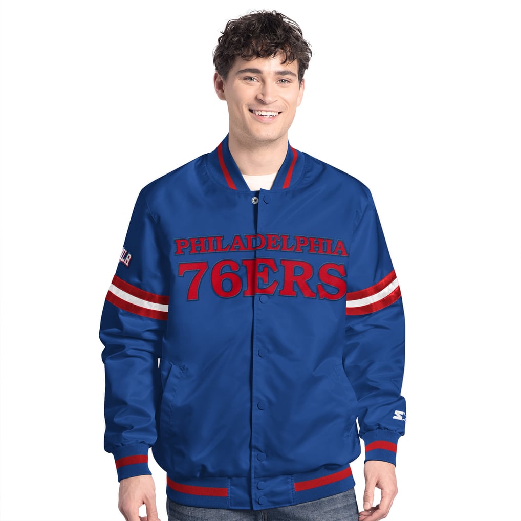 Philadelphia 76ers Starter Scout Full Snap Varsity Jacket - Royal/Red