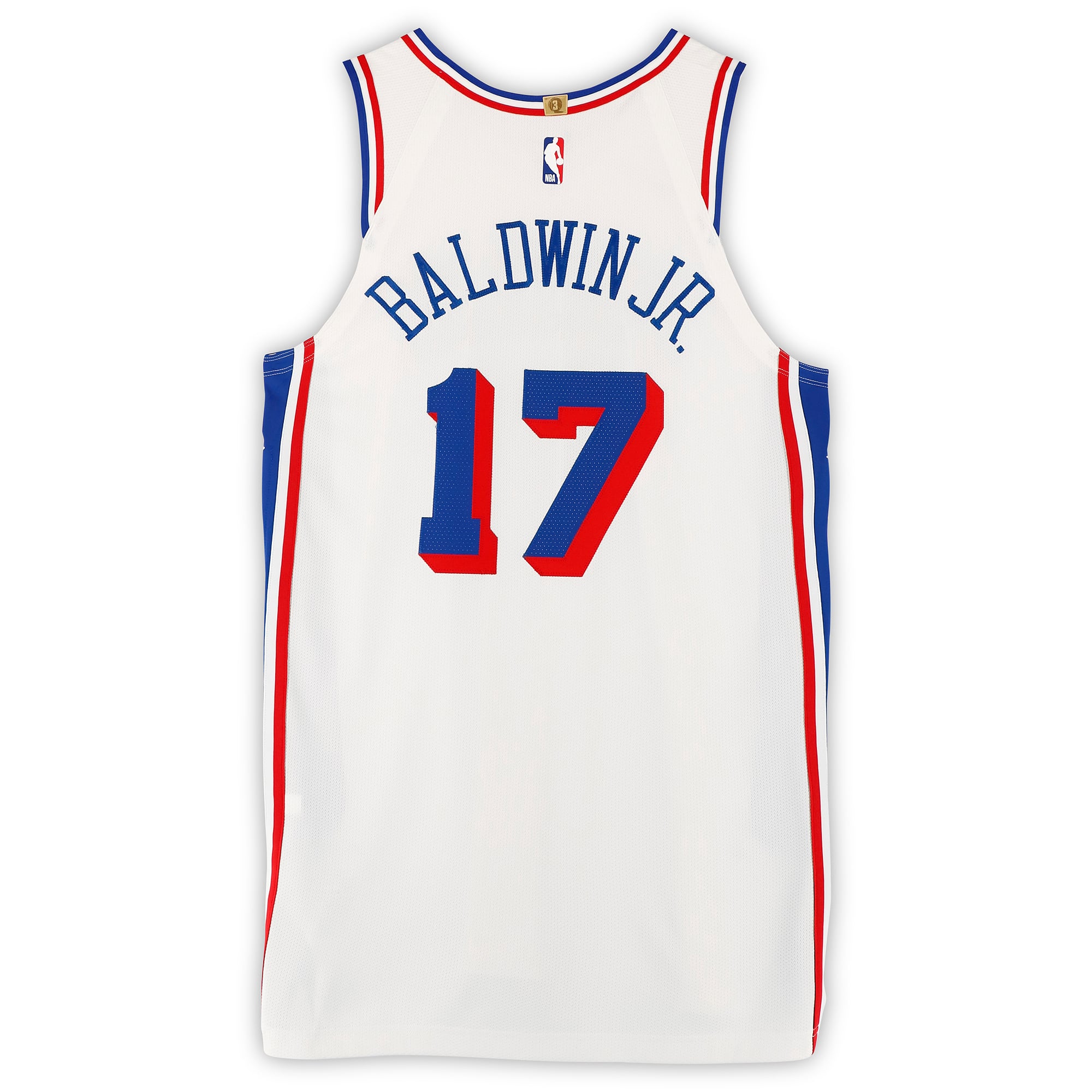 Maillot blanc n° 17 des Philadelphia 76ers, porté par Patrick Baldwin Jr. lors de la saison NBA 2025-2026 - Taille 50+4