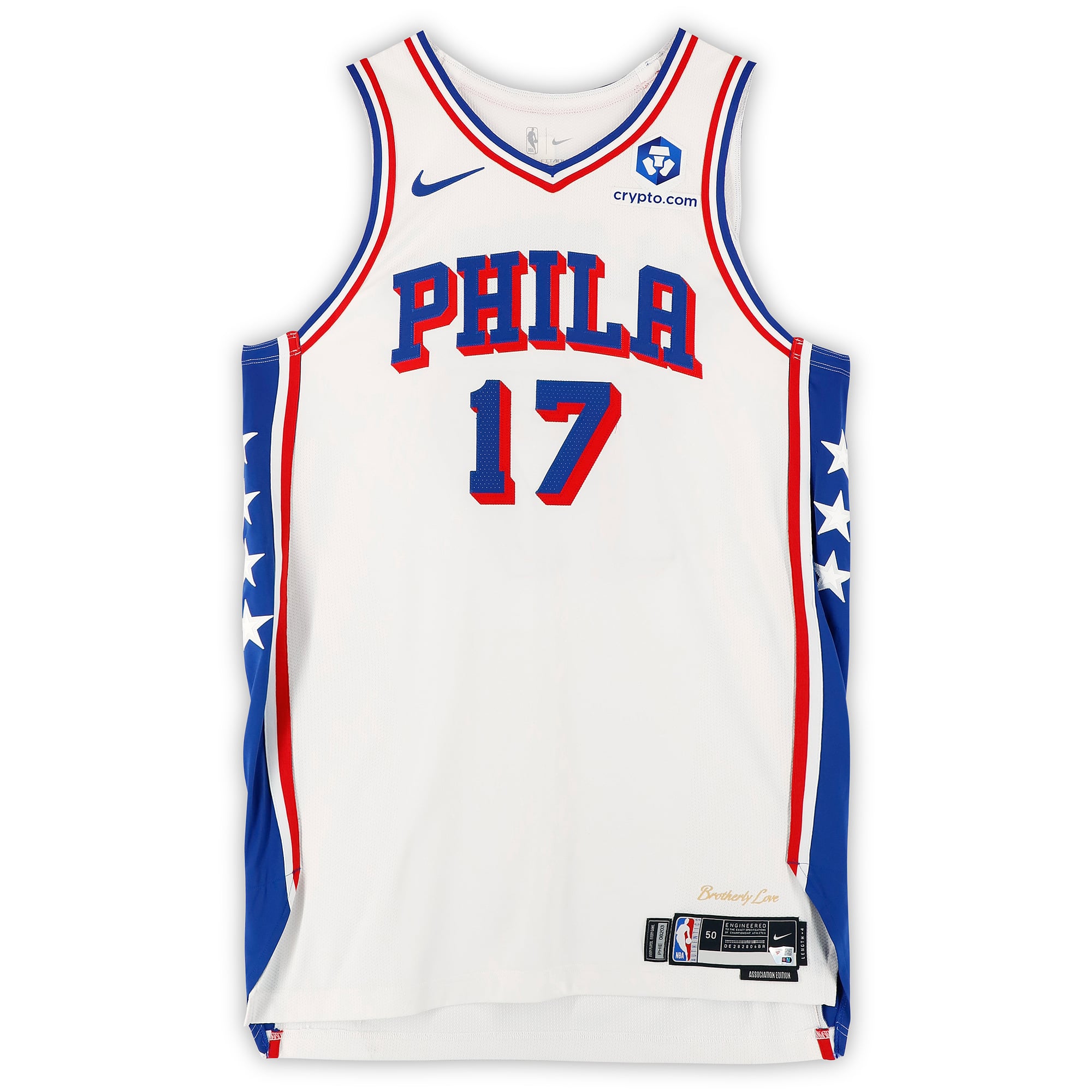Maillot blanc n° 17 des Philadelphia 76ers, porté par Patrick Baldwin Jr. lors de la saison NBA 2025-2026 - Taille 50+4