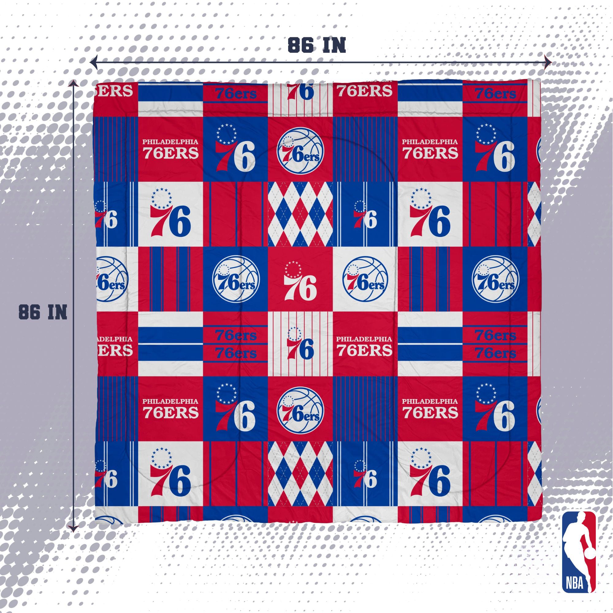 Ensemble de literie trois pièces à carreaux patchwork Pegasus Philadelphia 76ers (grand lit/queen)