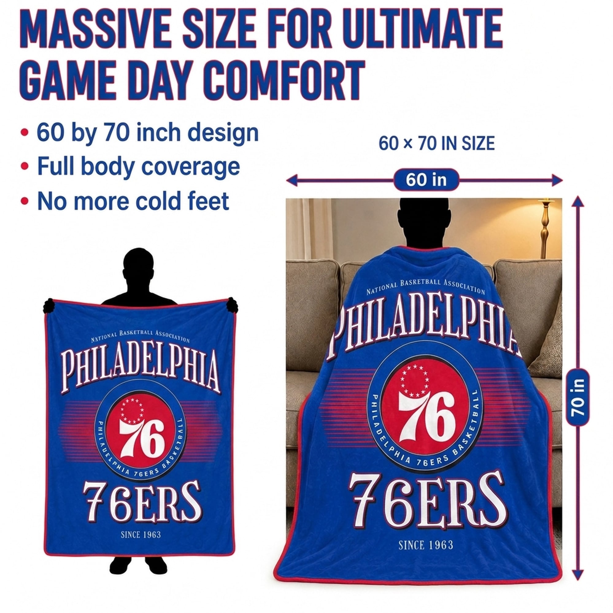 Couverture ultra douce Pegasus Philadelphia 76ers Spotlight Arch 60" x 70"