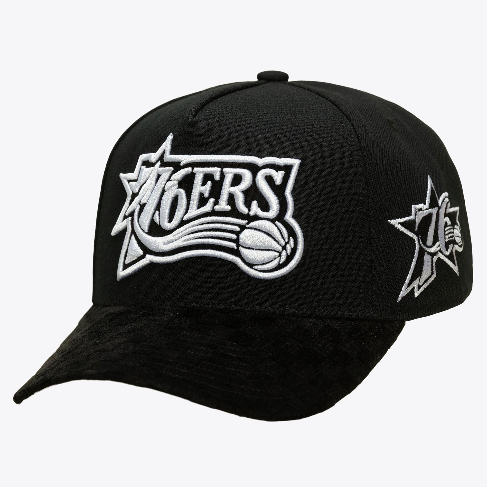 Philadelphia 76ers Black Hardwood Classics Check It Select It Pro Pinch Strapback Hat