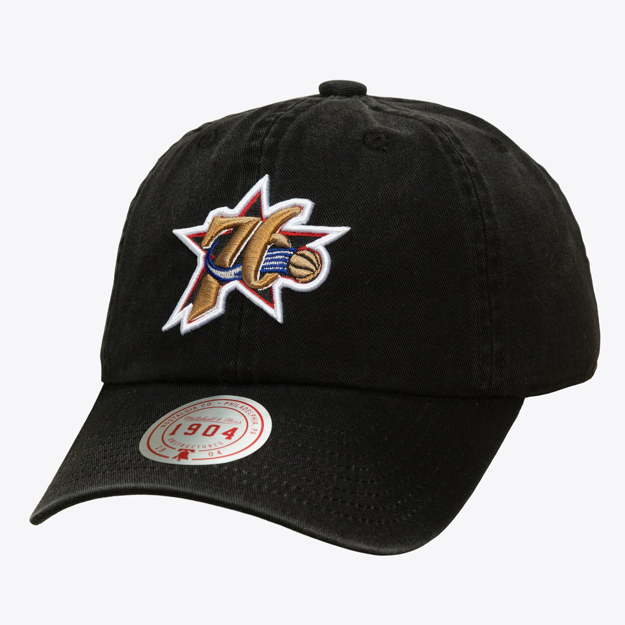 Philadelphia 76ers Black Hardwood Classics Soft Wash 1904 Adjustable Dad Hat