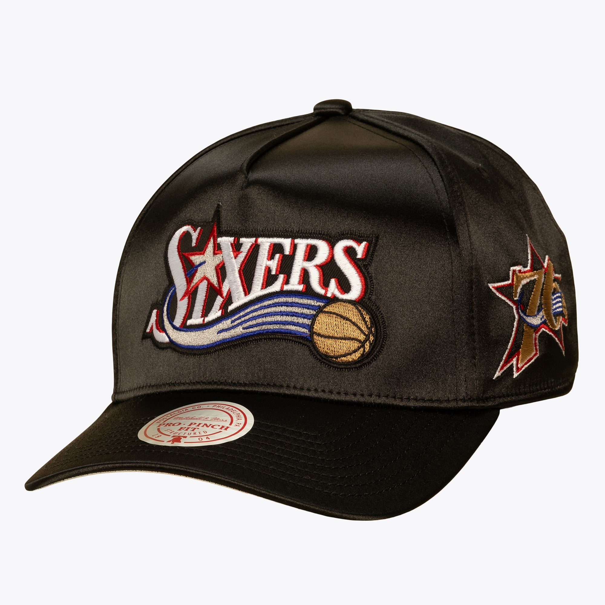Philadelphia 76ers Black Hardwood Classics Zig Zag Satin Pro Pinch Snapback Hat