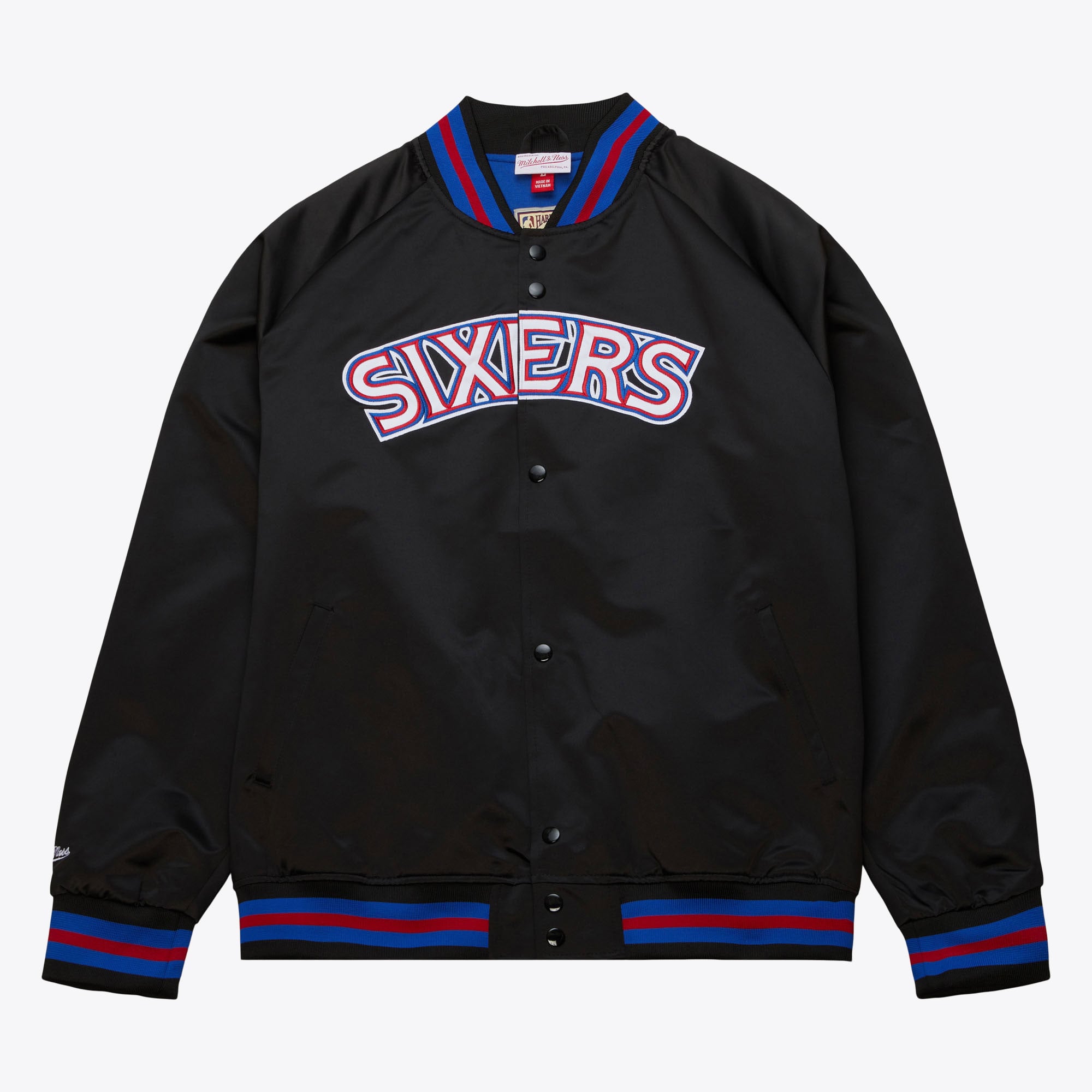 Philadelphia 76ers Black Lightweight Satin Full-Snap Jacket