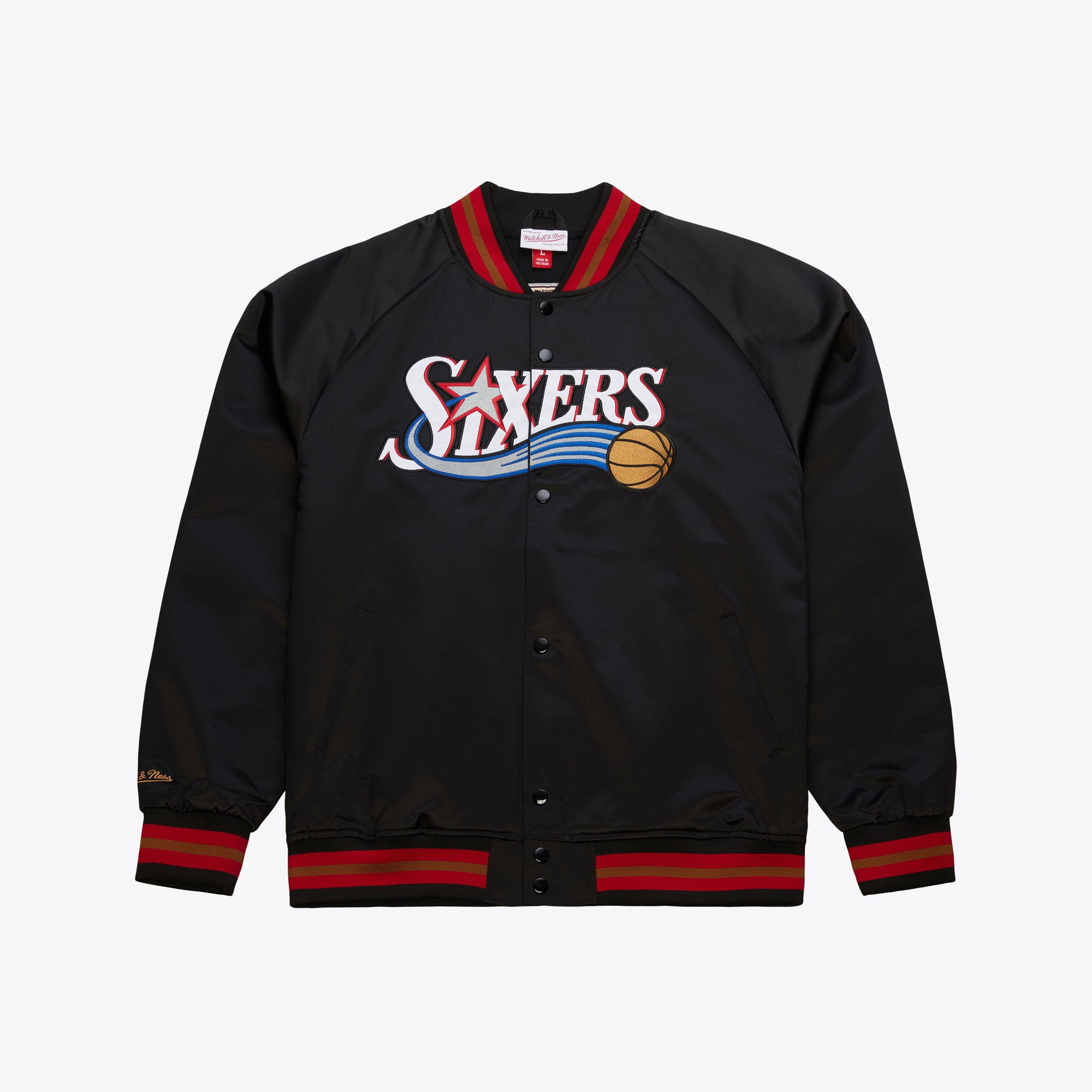 Philadelphia 76ers Black Vintage Lightweight Satin Full-Snap Jacket