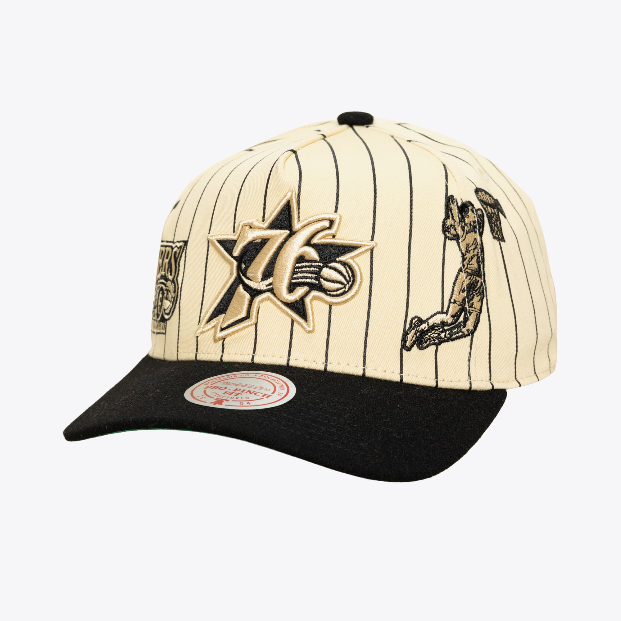 Philadelphia 76ers Cream/Black Hardwood Classics Retro Roots Stripe Pro Pinch Snapback Hat