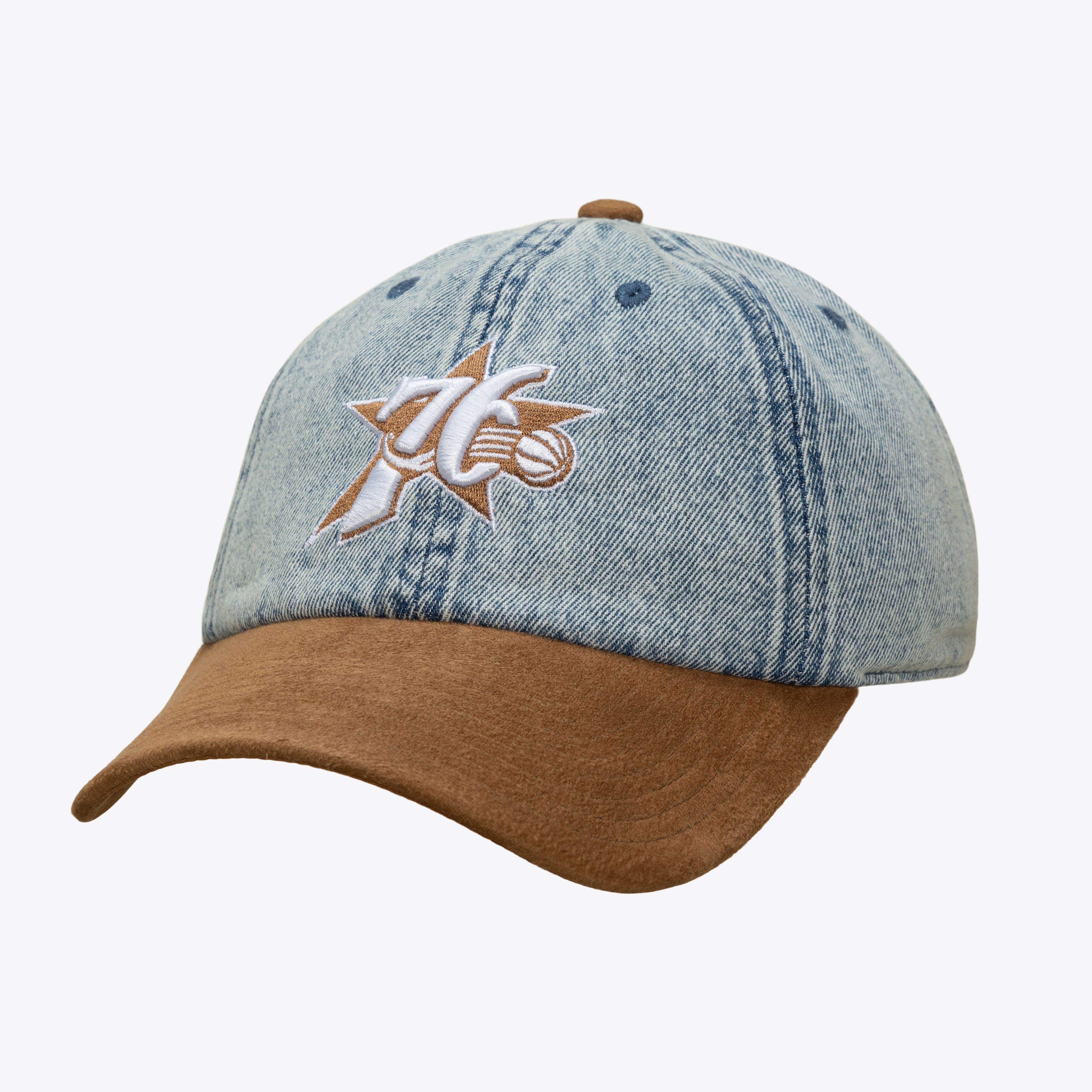 Philadelphia 76ers Denim & Brown Suede Hardwood Classics Strapback Adjustable Hat