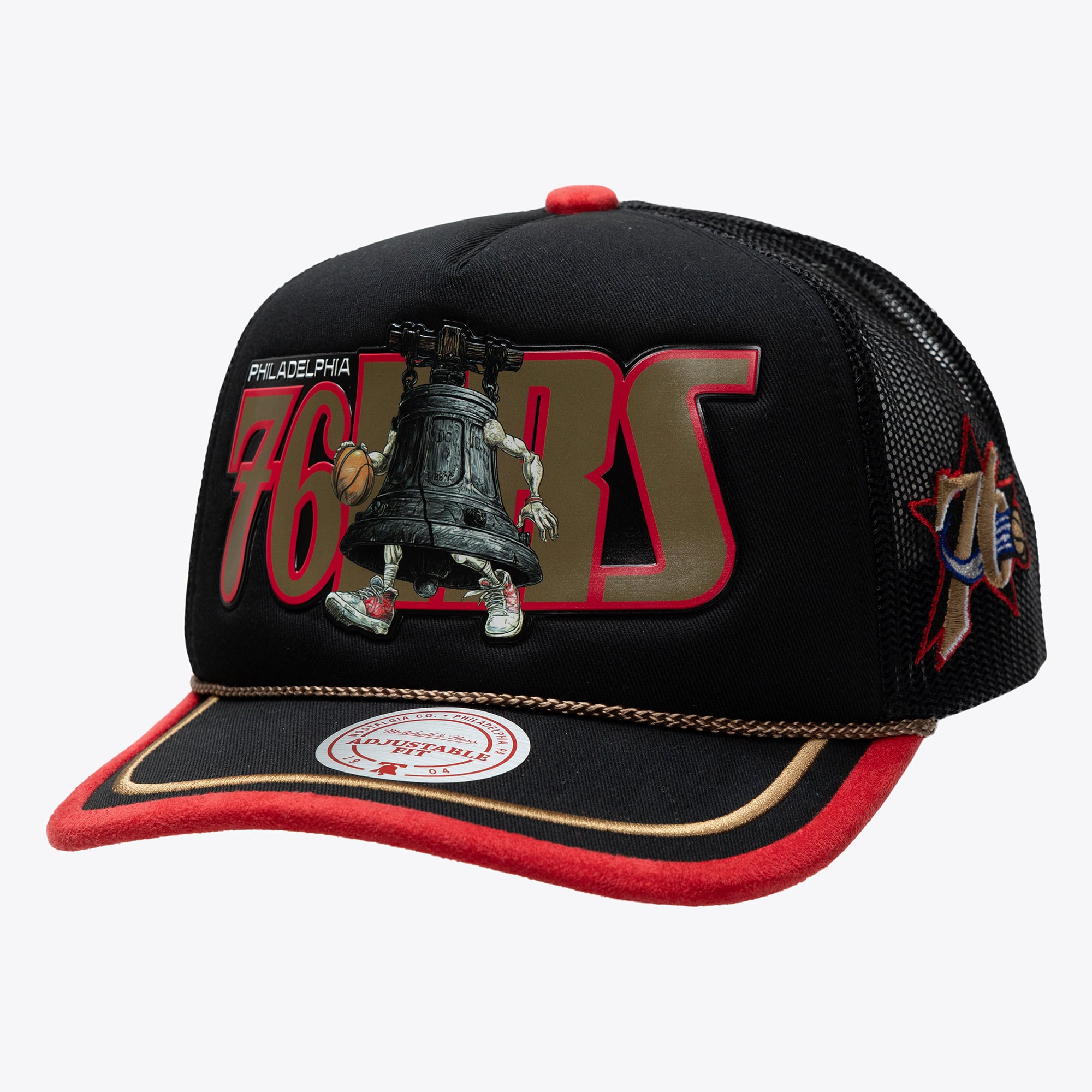 Philadelphia 76ers M&N x LRG Black Hardwood Classics Wild Art Trucker Adjustable Hat