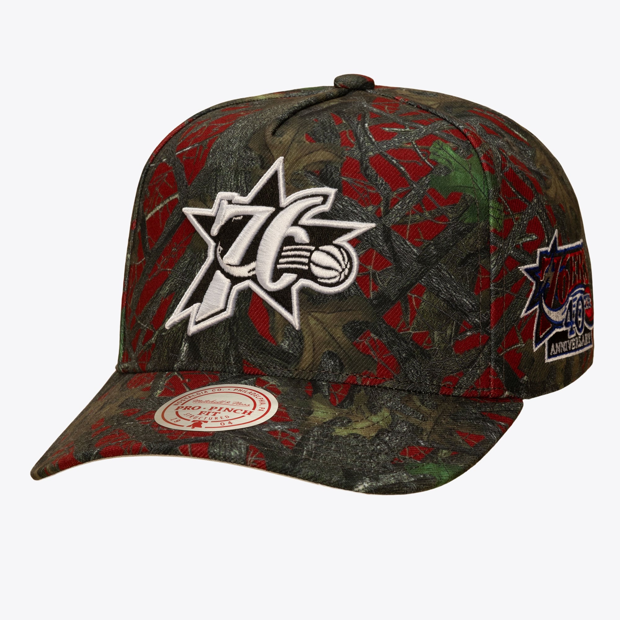 Philadelphia 76ers Red Hardwood Classics Quiet Blaze Pro Pinch Snapback Hat