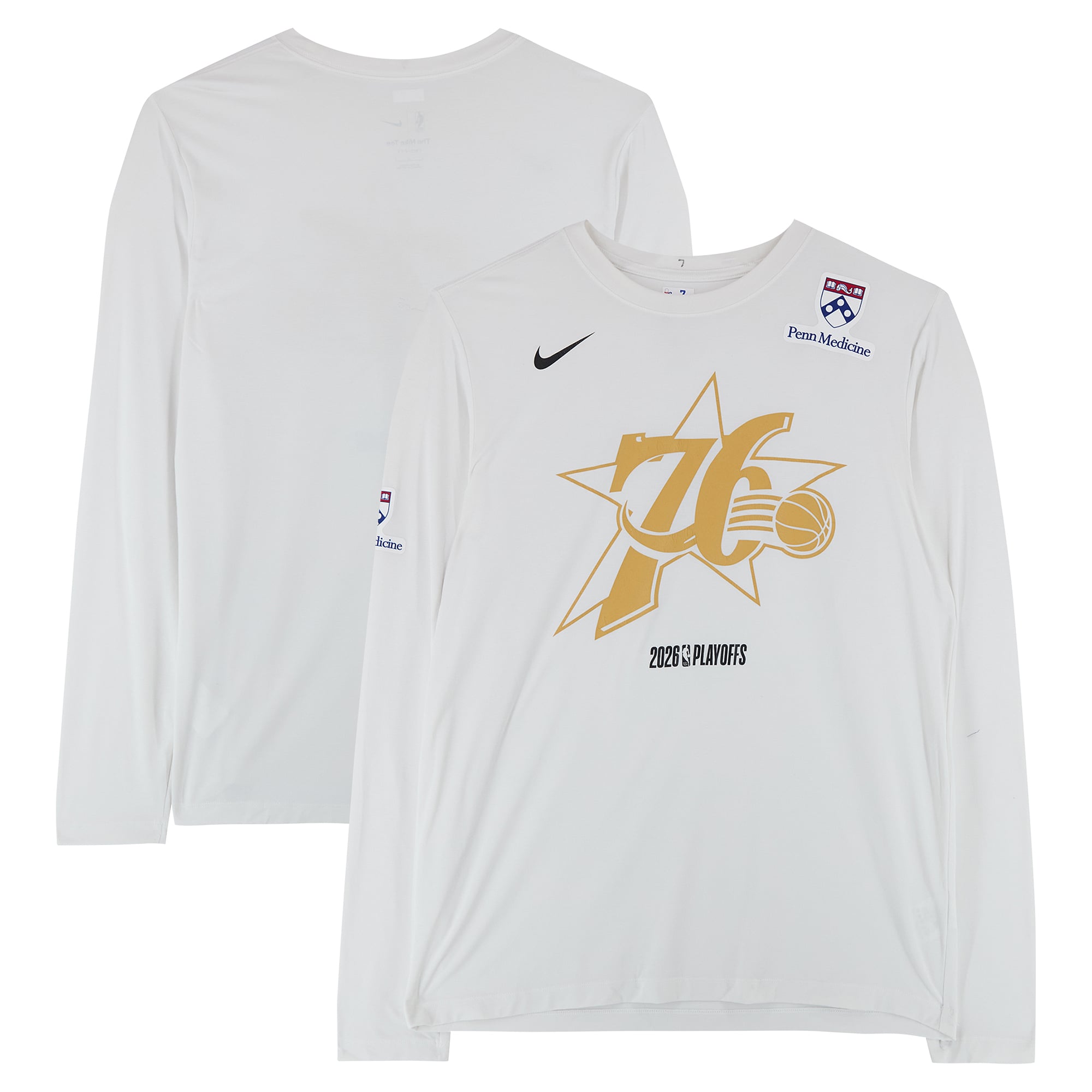 Maillot blanc à manches longues Nike officiel des Philadelphia 76ers pour les séries éliminatoires de la NBA 2026